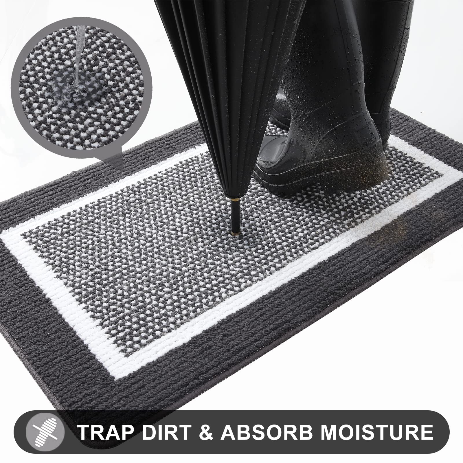 Colorxy Indoor Door Mat, Non-Slip Absorbent Resist Dirt Entrance Mat, Sturdy Low-Profile Inside Floor Carpet Mats, Washable Front Entry Doormats For Entryway, 59''X20'', Dark Grey