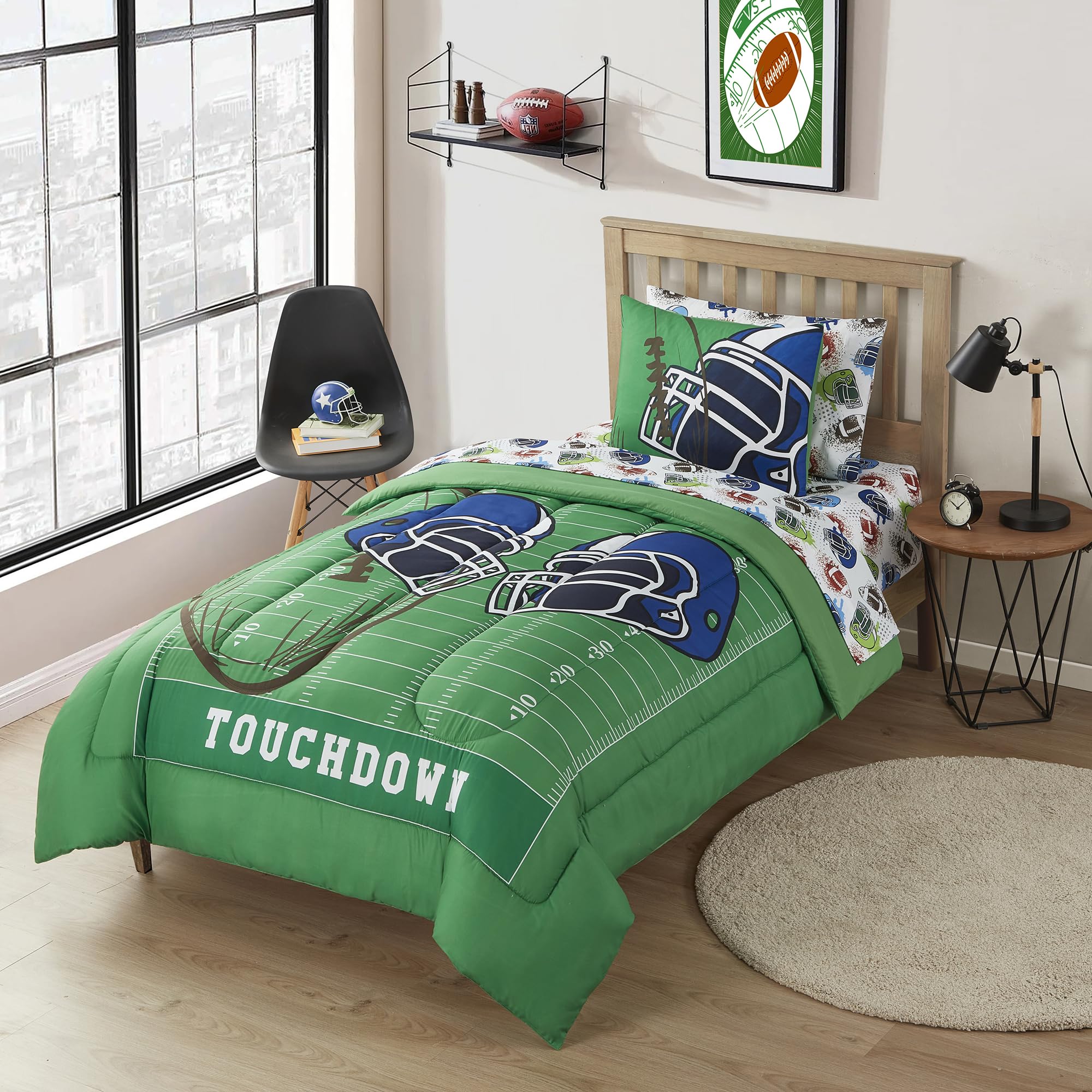 Kids Bedding Set Bed In A Bag For Boys And Girls Toddlers Printed Sheet Set And Comforter, Twin, Football