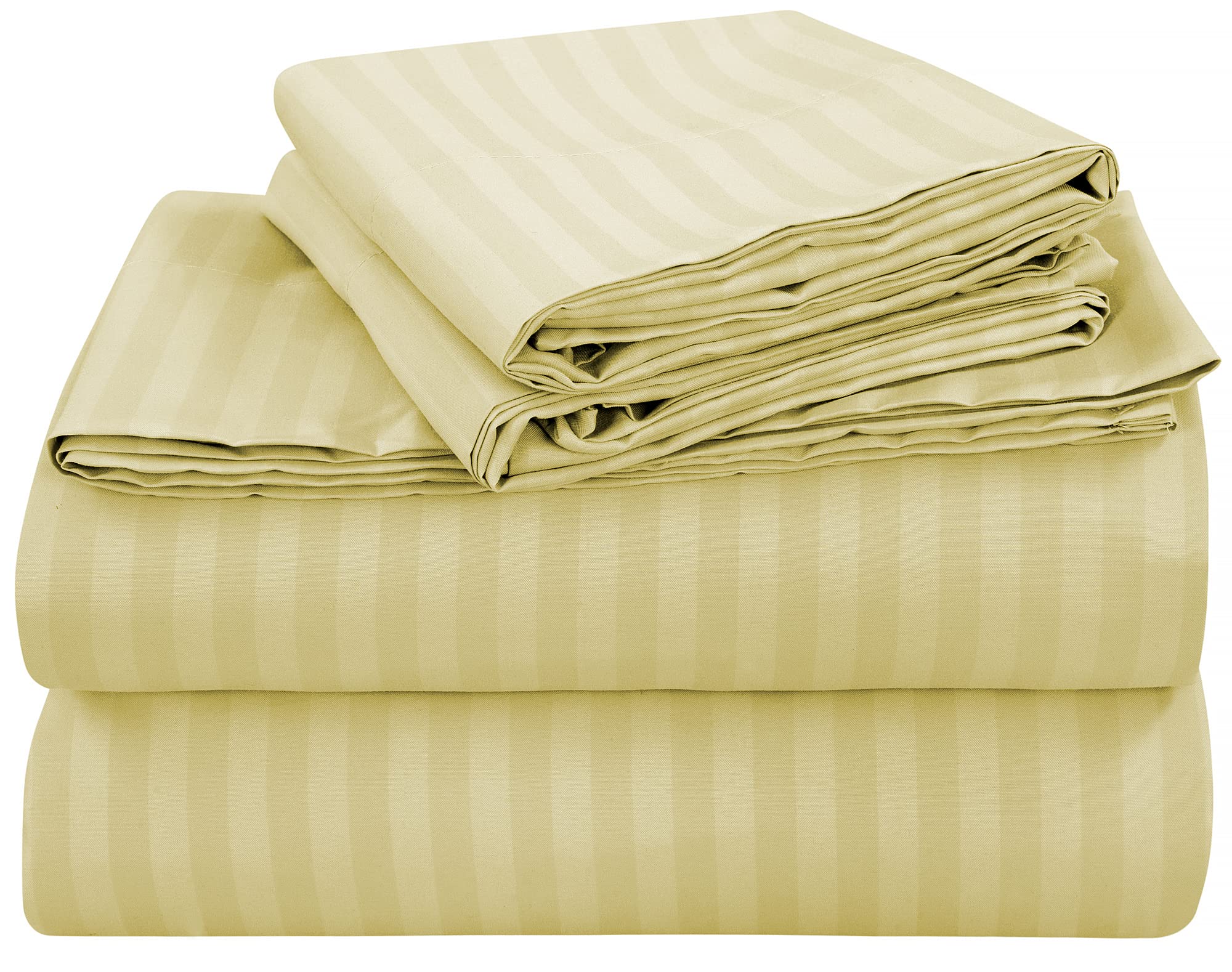 Royale Linens Striped Bed Sheet Set - Microfiber 1800 Bedding - 1 Fitted Sheet 1 Flat Sheet 2 Pillowcase - Wrinkle & Fade Resist
