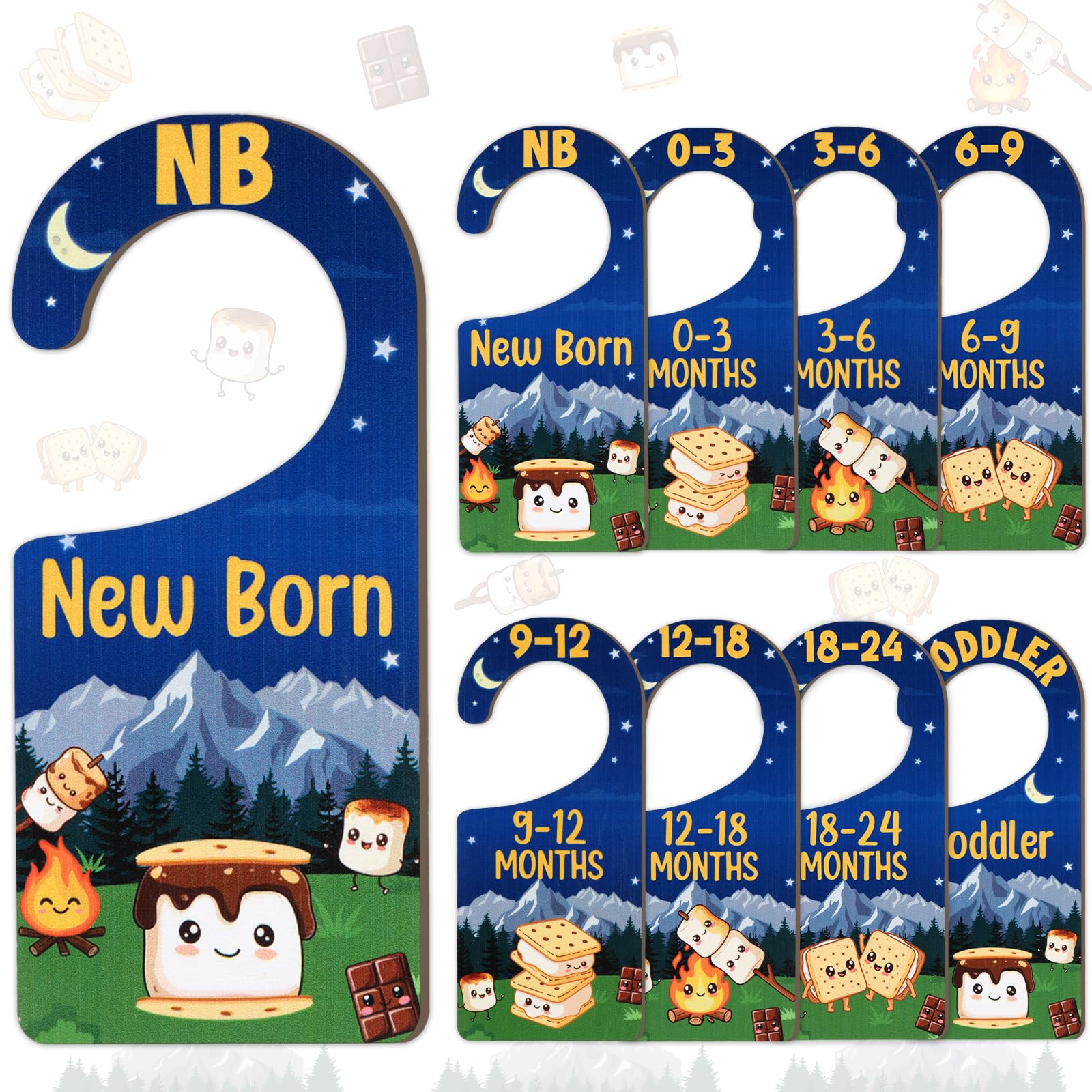 CORNER LACE Baby Closet Dividers 8PCS, SMore Themed Wooden Double-Sided Clothes Size Hanger/Organizer from Newborn to Toddler fo