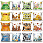 Preboun 16 Set Seasonal Pillow Covers 18 X 18 Inch Winter Throw Pillow Covers Snowflake Gnome Couch Pillow Cover Fall Spring Sum