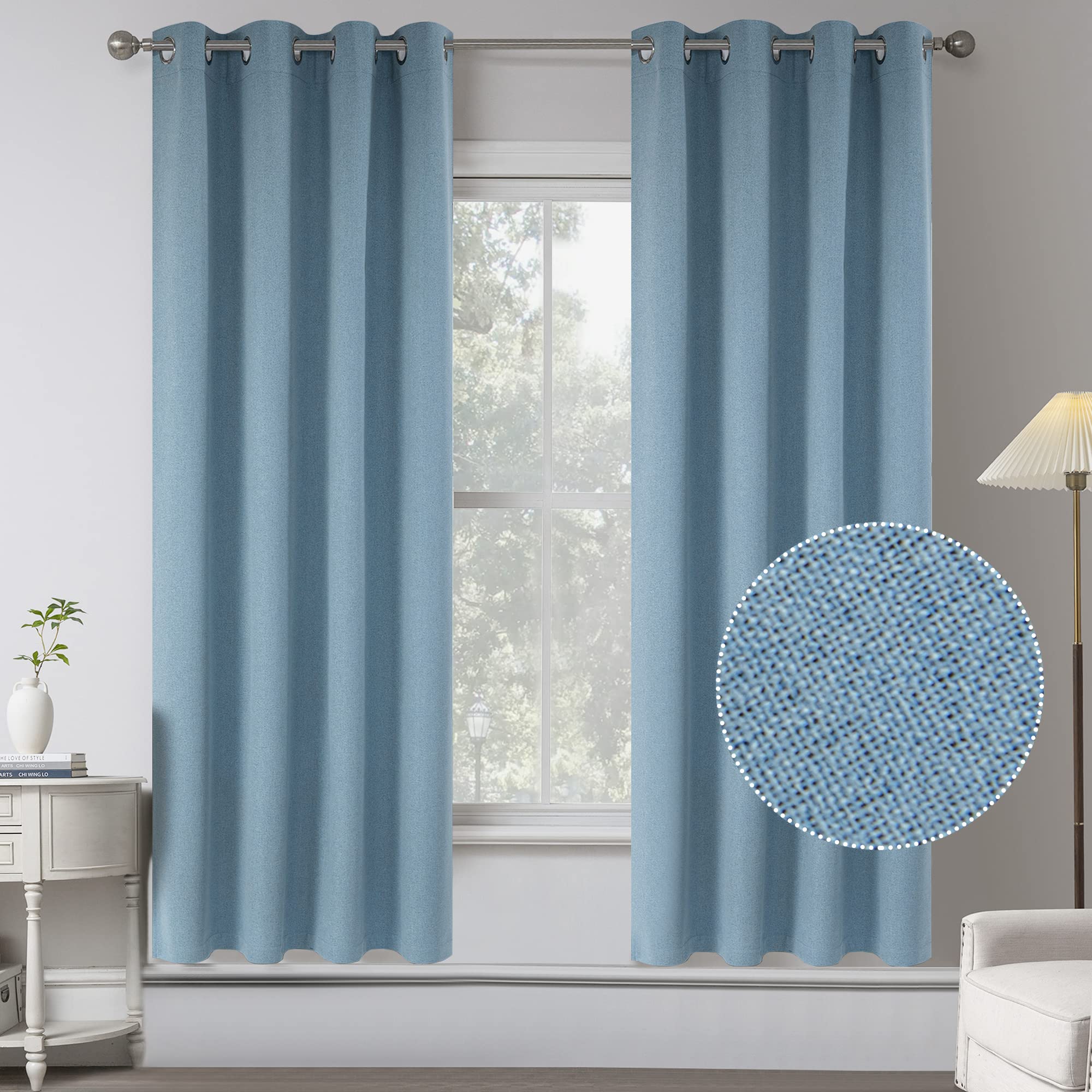 Room Darkening 100% Sun Blocking Linen Drapes For Bedroom -Room Darkening Energy Saving Thermal Insulated Window Treatment Curta