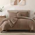 Monbix Queen Comforter Set - 7 Pieces Raw Umber Bed In A Bag Queen Bedding Sets With Comforters, All Seasons Down Alternative Co