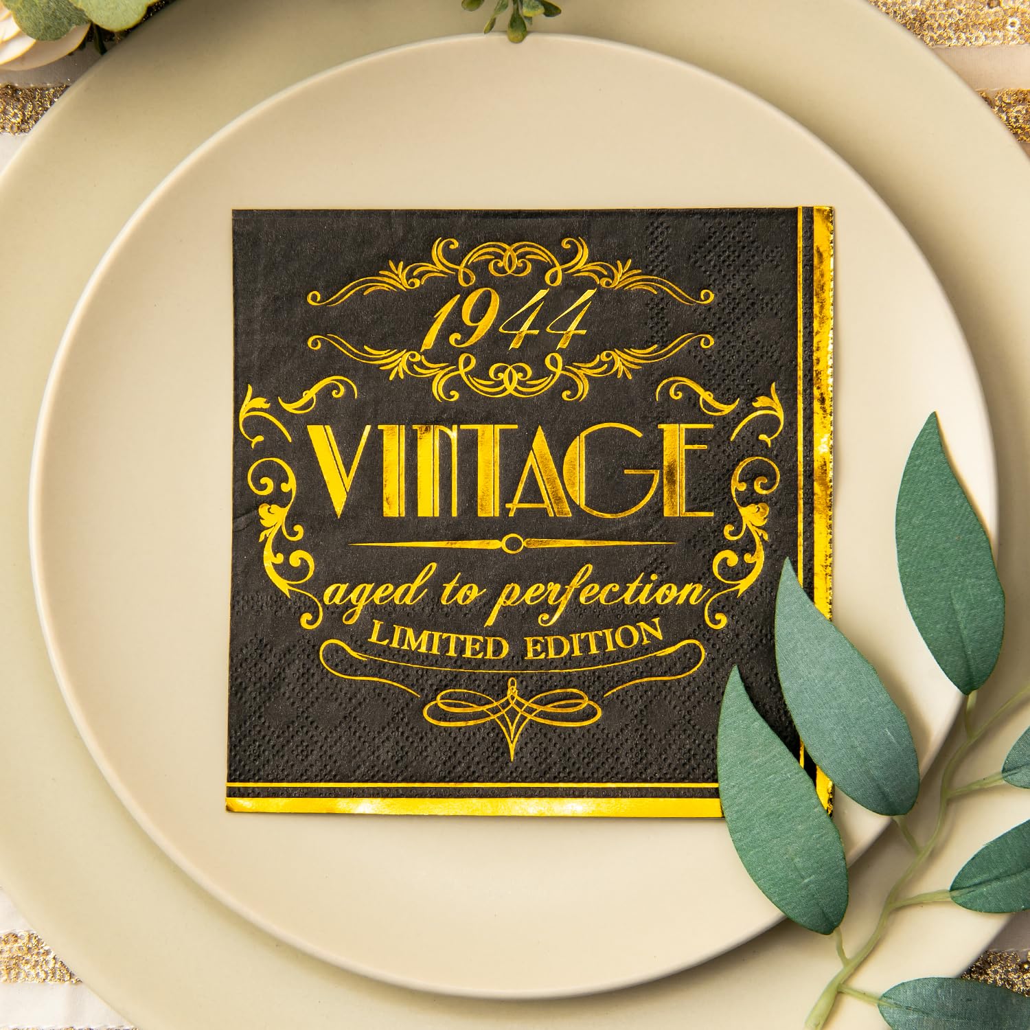 Crisky 80Th Birthday Napkins For Men 80Th Birthday Table Decorations Black Gold Vintage 1944 Beverage Dessert Cake Table Decorat