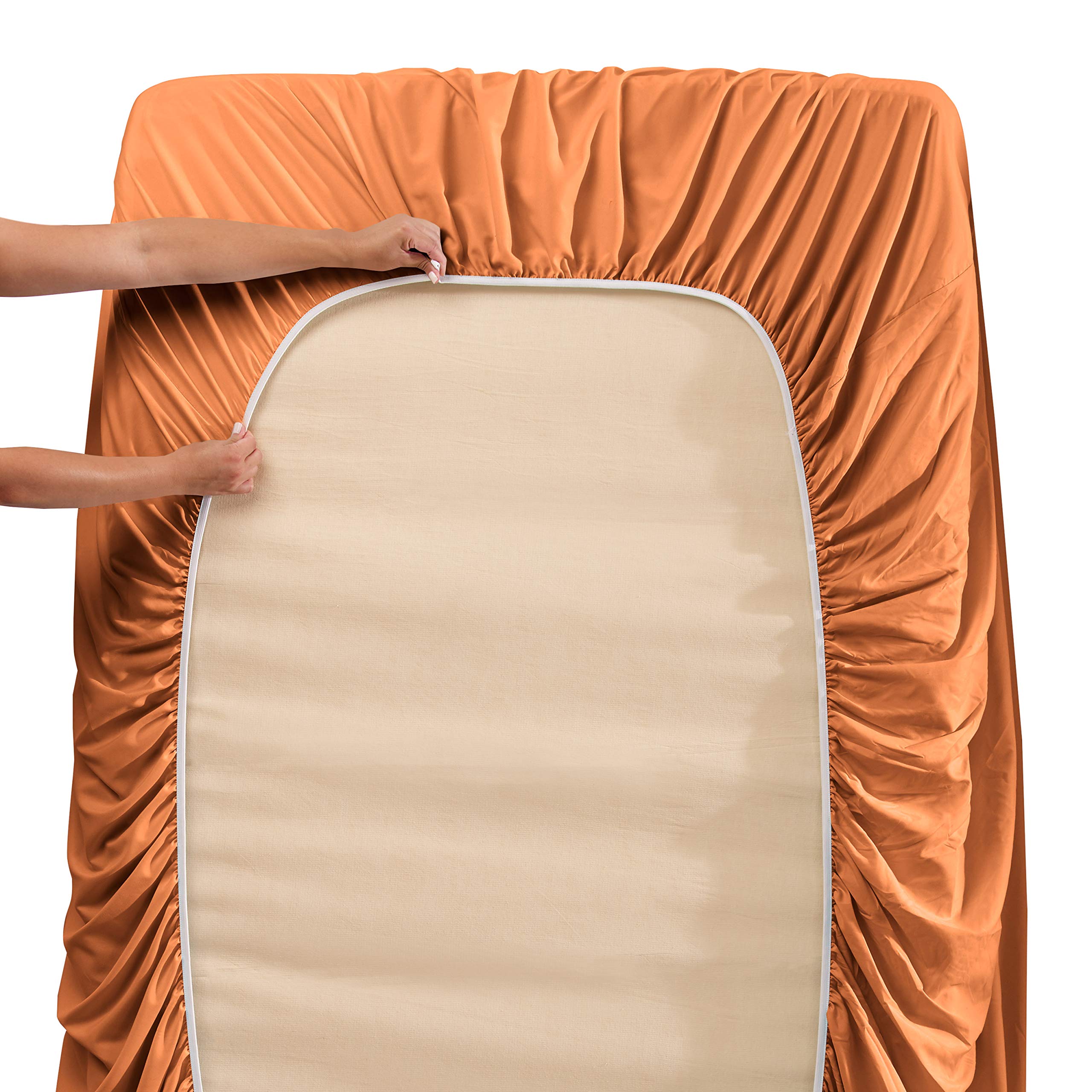 Nestl Extra Twin Deep Pocket Sheets Set - 4 Pc Soft Microfiber Twin Sheets Deep Pocket - Fade Resistant Bedding Sheets & Pillowcases - Twin, Rust Sienna (Orange Brown)