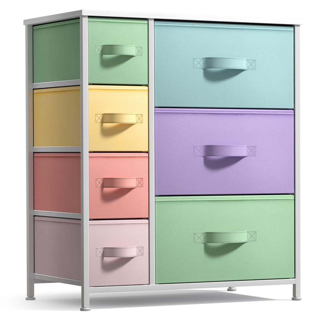 Sorbus Nightstand With 7 Drawers - Bedside Furniture & Night Stand End Table Dresser For Home, Bedroom Accessories, Office, College Dorm, Steel Frame, Wood Top (7-Drawer, Pastel/White)