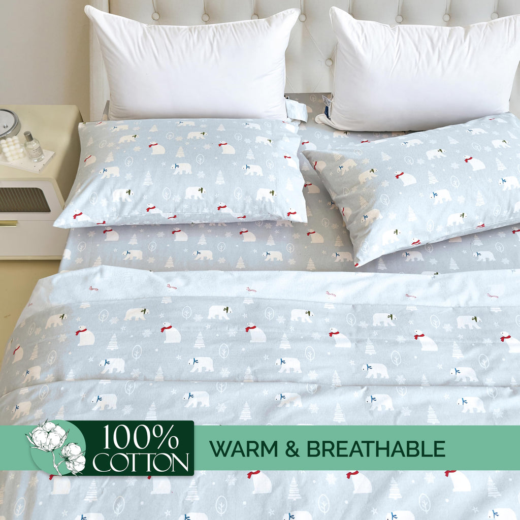 Elegant Comfort Ultra Soft 4-Piece 100% Turkish Cotton Flannel Sheet Set - Holiday Christmas Flannel Sheets, Warm And Cozy Premium Quality, Deep Pocket Fitted Sheet- Twin, Polar Scarves