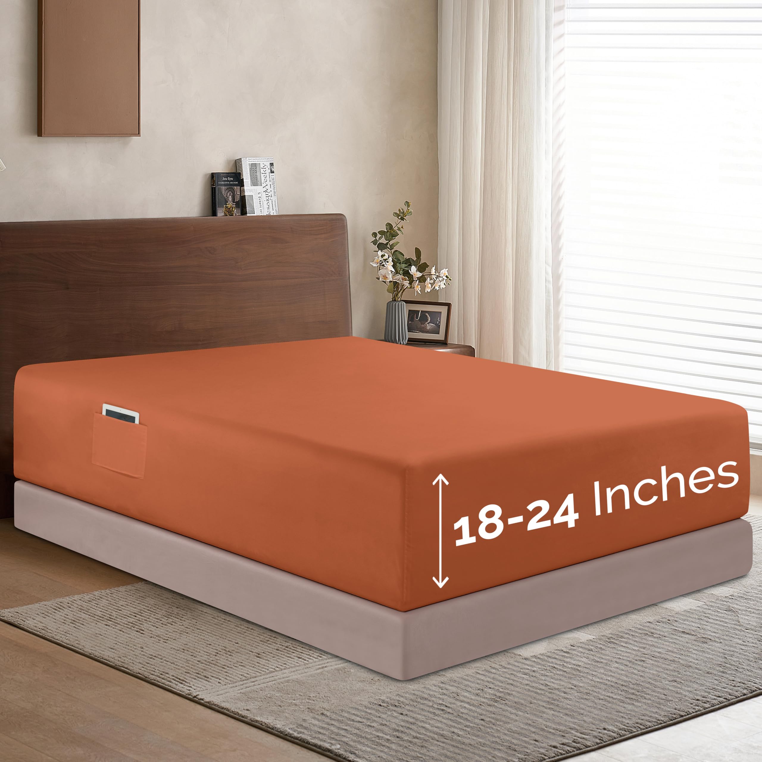 Elegant Comfort 1500 Premium Hotel Quality 18-24 Inches Deep - Extra Deep Pocket Single Fitted Sheet For High Mattress, Luxury And Softest, Smart Pocket - Wrinkle Free, Twin/Twin Xl, Coral