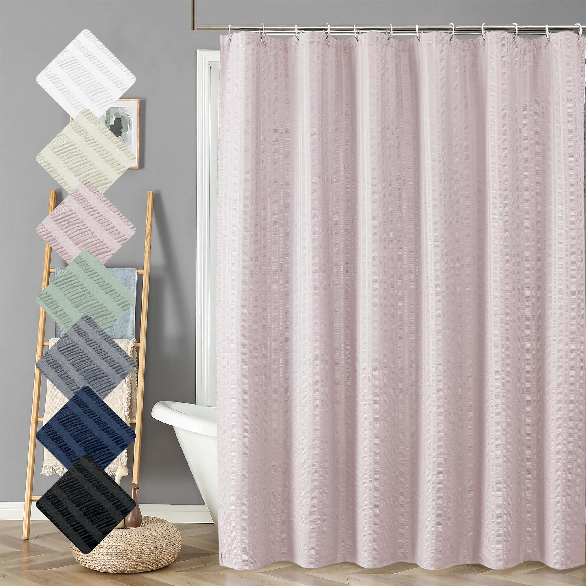 Aiyufeng Moga Pink Shower Curtain 84 Inches Long, 3D Embossed Textured Fabric Shower Curtain For Bathroom - Soft Cloth & Hotel S