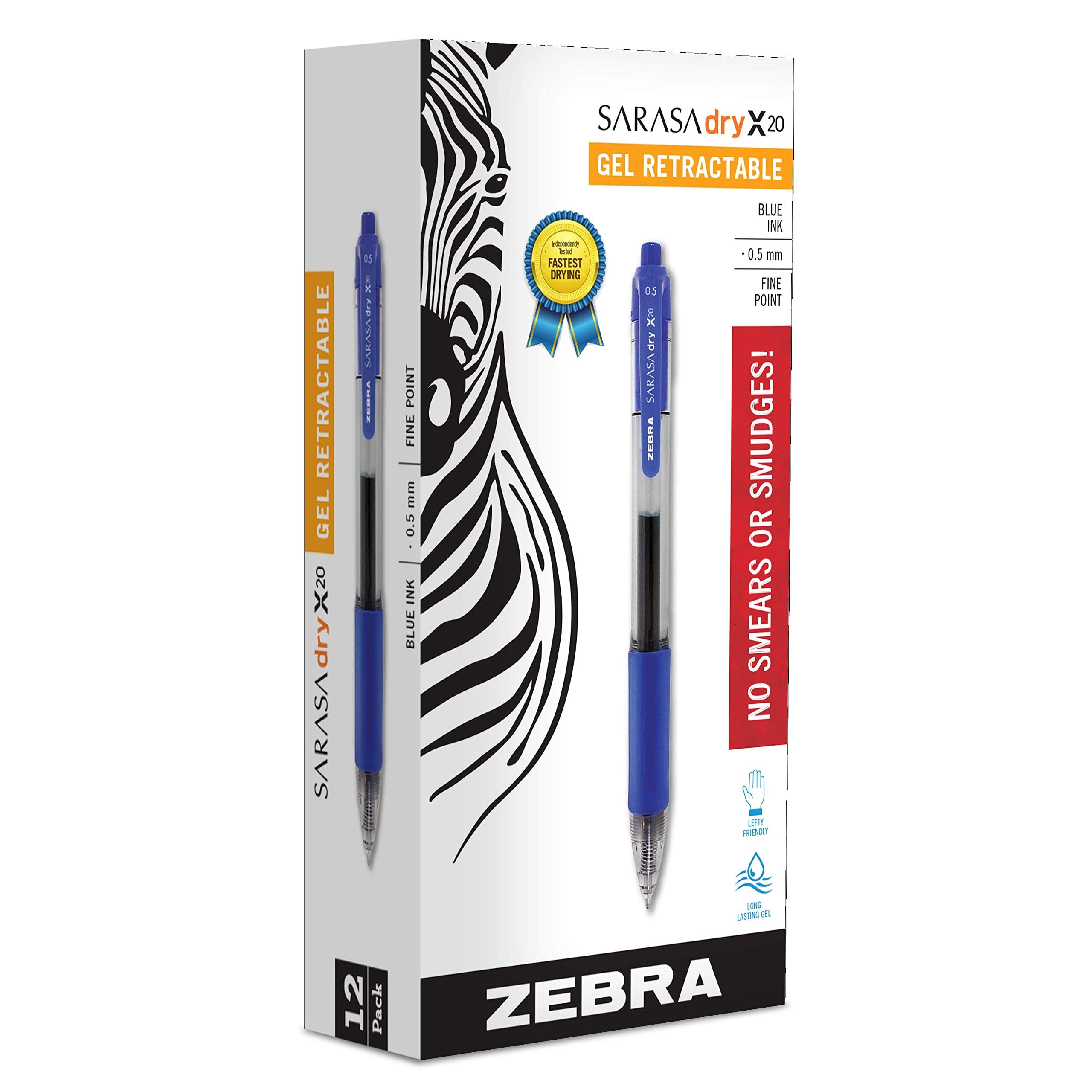 Zebra Pen Sarasa Dry X20 Retractable Gel Pen, Fine Point, 0.5Mm, Blue Ink, (Pallet Of 48 Cases, 576 Count Total)