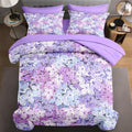 Wecozy 7 Pcs Full Size Comforter Set With 2 Pillowcases & 2 Shams, Pink Lilac Flower Bedding For Kids And Adults, Blue Purple Fl