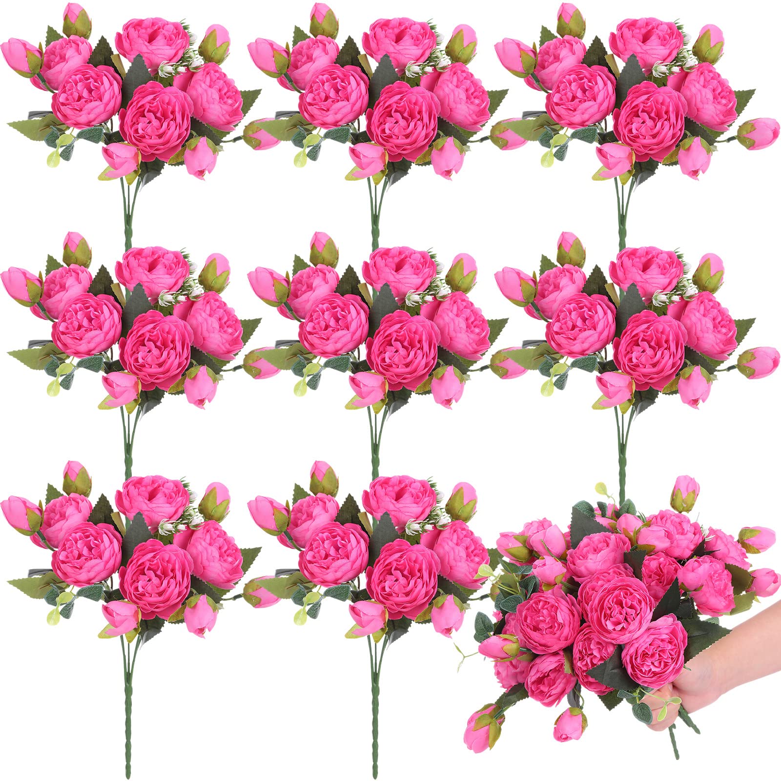 8 Packs Artificial Peony Flowers Faux Flowers Silk Hydrangea Bouquet Vintage Wedding Home Table Door Decor Reusable Bouquet of R