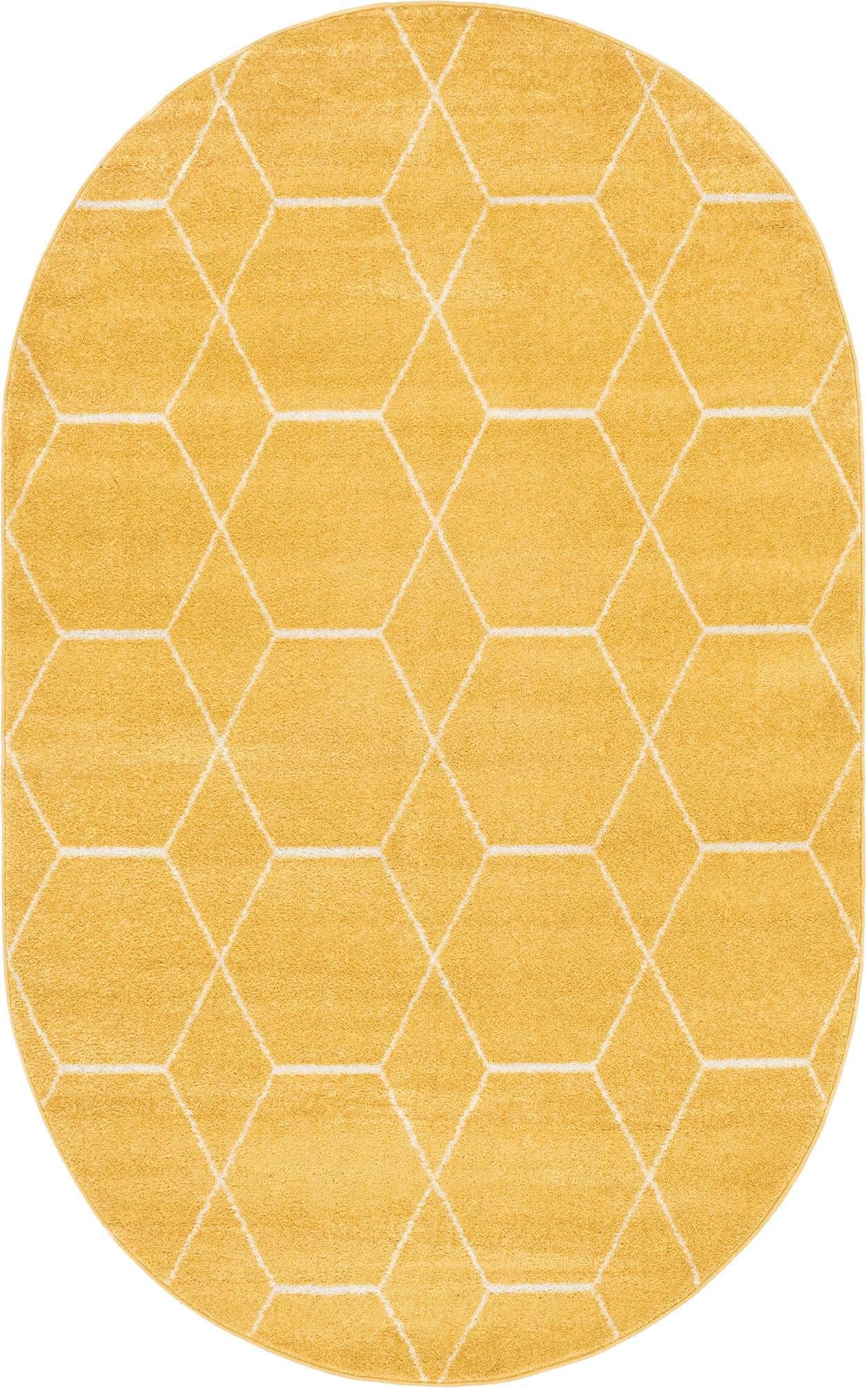 Unique Loom Trellis Frieze Collection Area Rug - Geometric (5 x 8 Oval, Yellow/ Ivory)