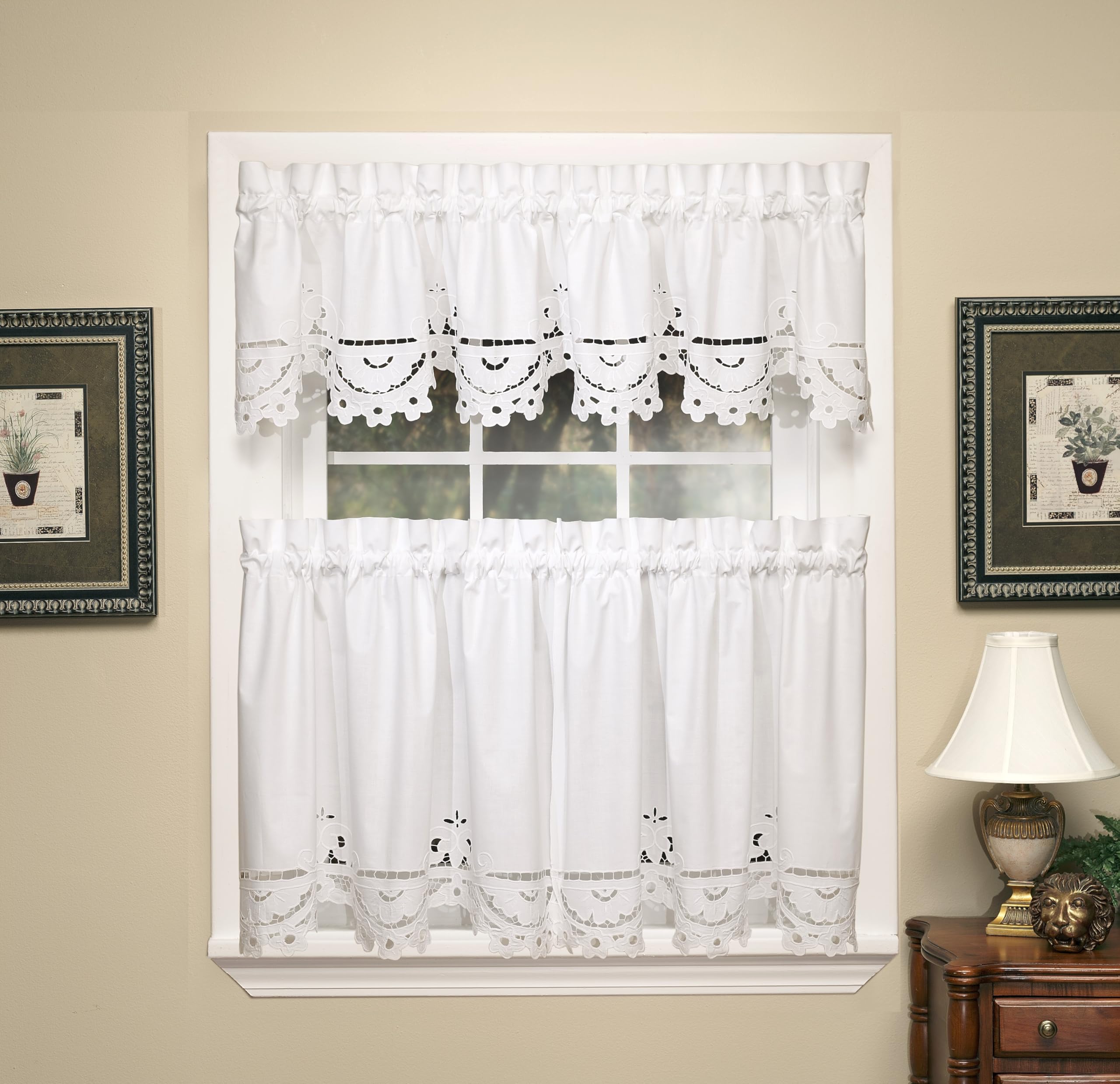Today'S Curtain Imperial Classic Drawn Cutwork Window Tier, 24-Inch, Beige