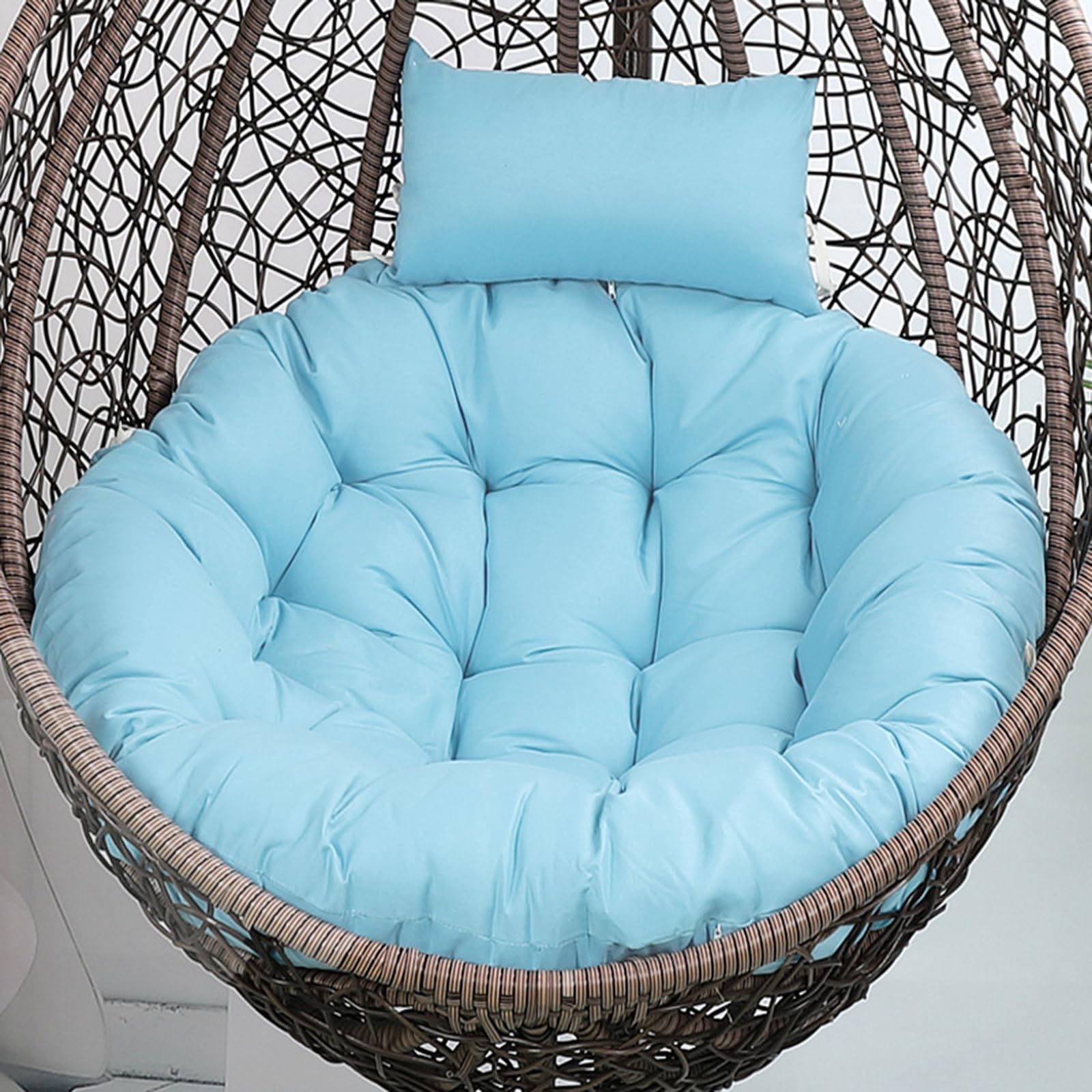 Eoieov Outdoor Egg Swing Chair Cushion Sky Blue With Ties Waterproof Wicker Swivel Egg Chair Cushions Hanging Basket Chair Pads