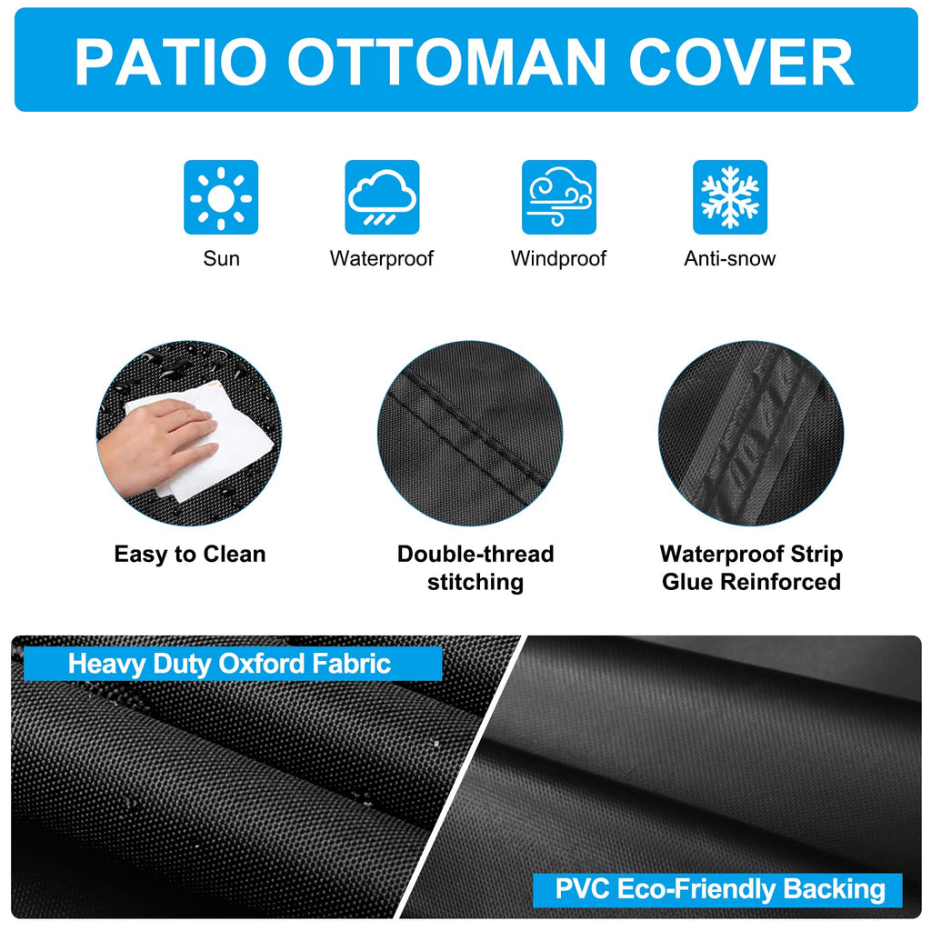 Dudsoeho Patio Ottoman Cover Waterproof, 28.3 X 28.3 X 16.9 Inch Rectangular Outdoor Side Table Cover, Durable Outdoor Furniture Cover, Black