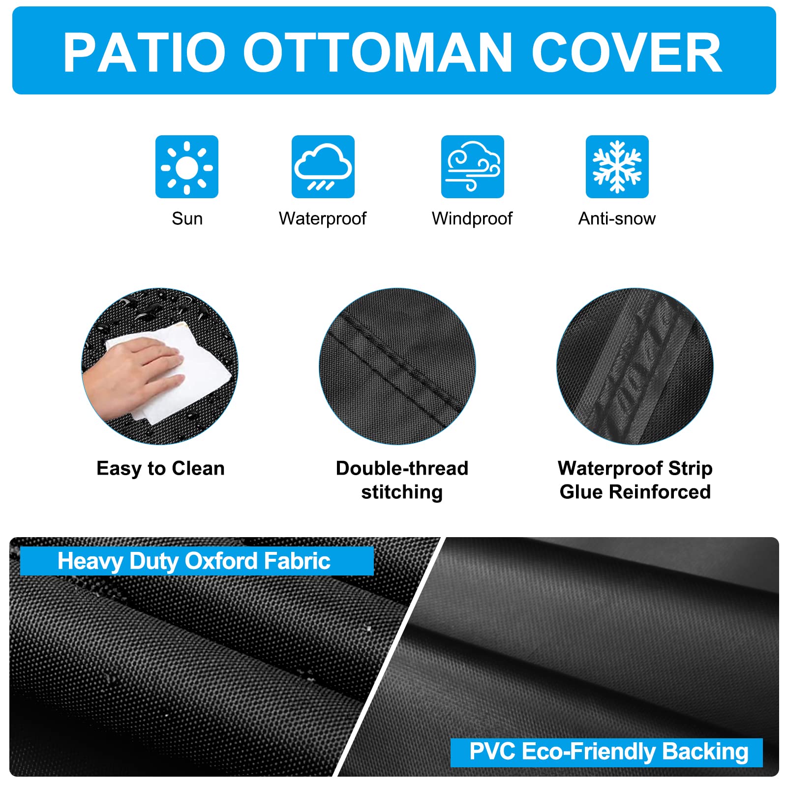 Dudsoeho Patio Ottoman Cover Waterproof, 28.3 X 28.3 X 16.9 Inch Rectangular Outdoor Side Table Cover, Durable Outdoor Furniture Cover, Black