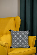 Mezposh Black & Multi Harlequin Embroidered Velvet & Faux Silk Cushion Cover (16X16)