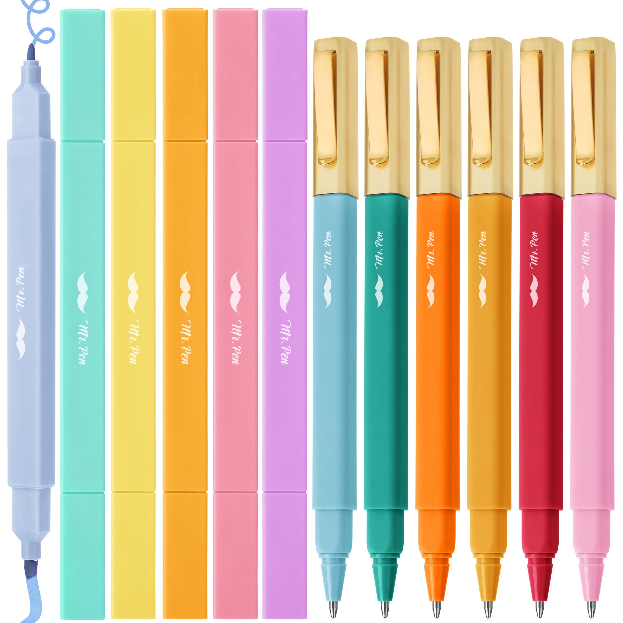 Mr. Pen- Dual Tip Aesthetic Highlighters And Pens No Bleed, 12Pack, Assorted Colors Bible Highlighters No Bleed Highlighters For