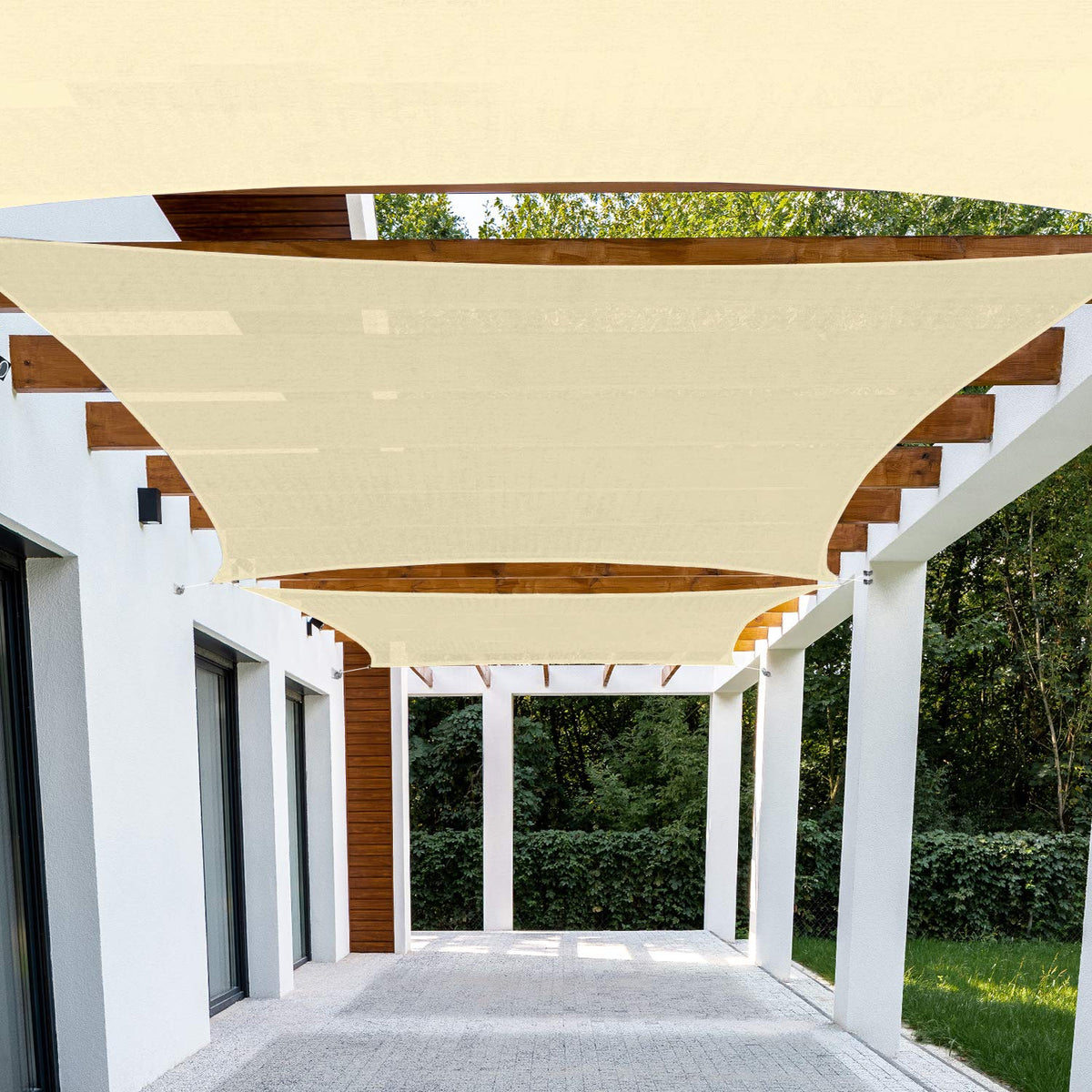 Patio 12'X16' Tan Beige Rectangle - Permeable Uv Block Fabric Durable Patio Outdoor