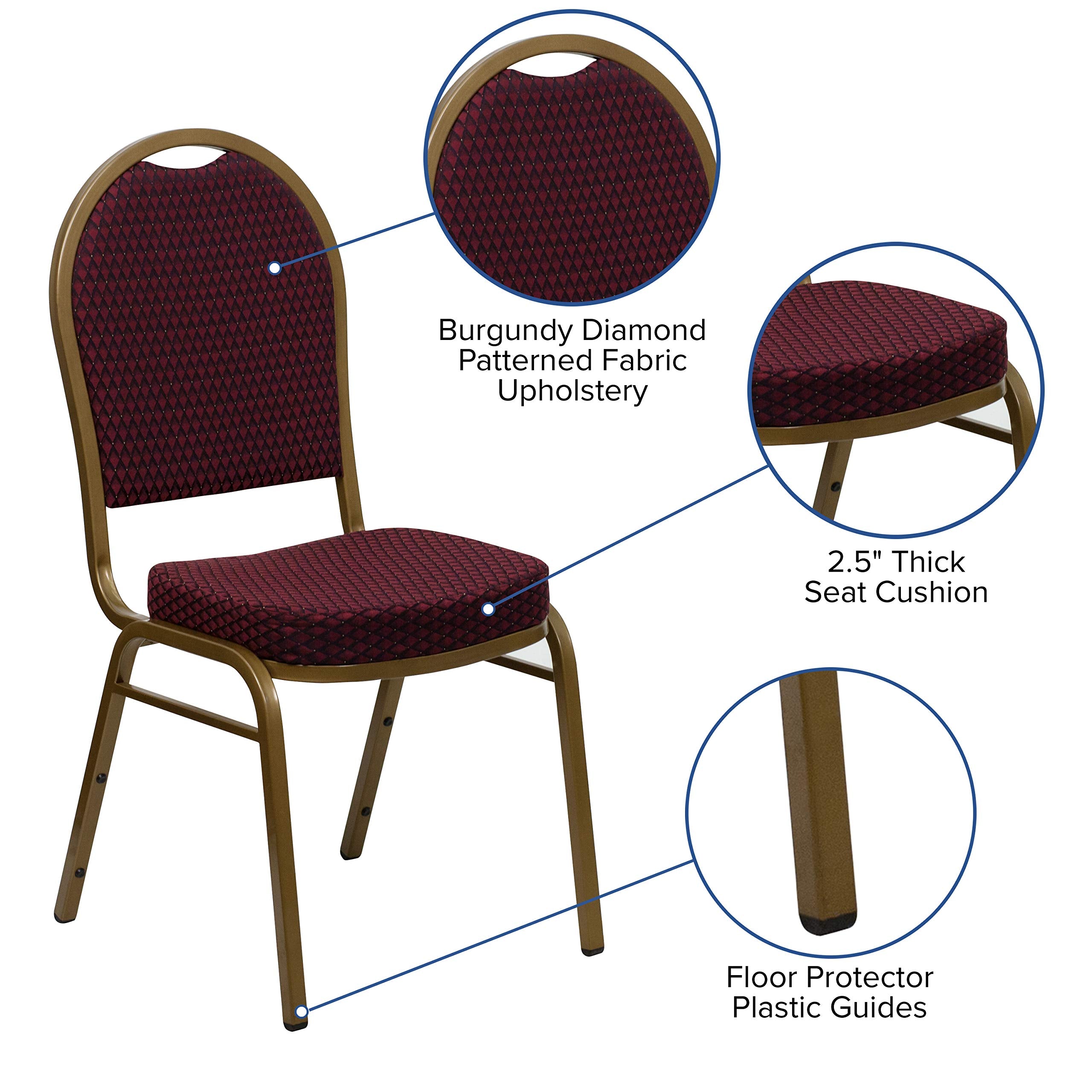 Flash Furniture Hercules Series Dome Back Stacking Banquet Chair In Burgundy Patterned Fabric - Gold Frame