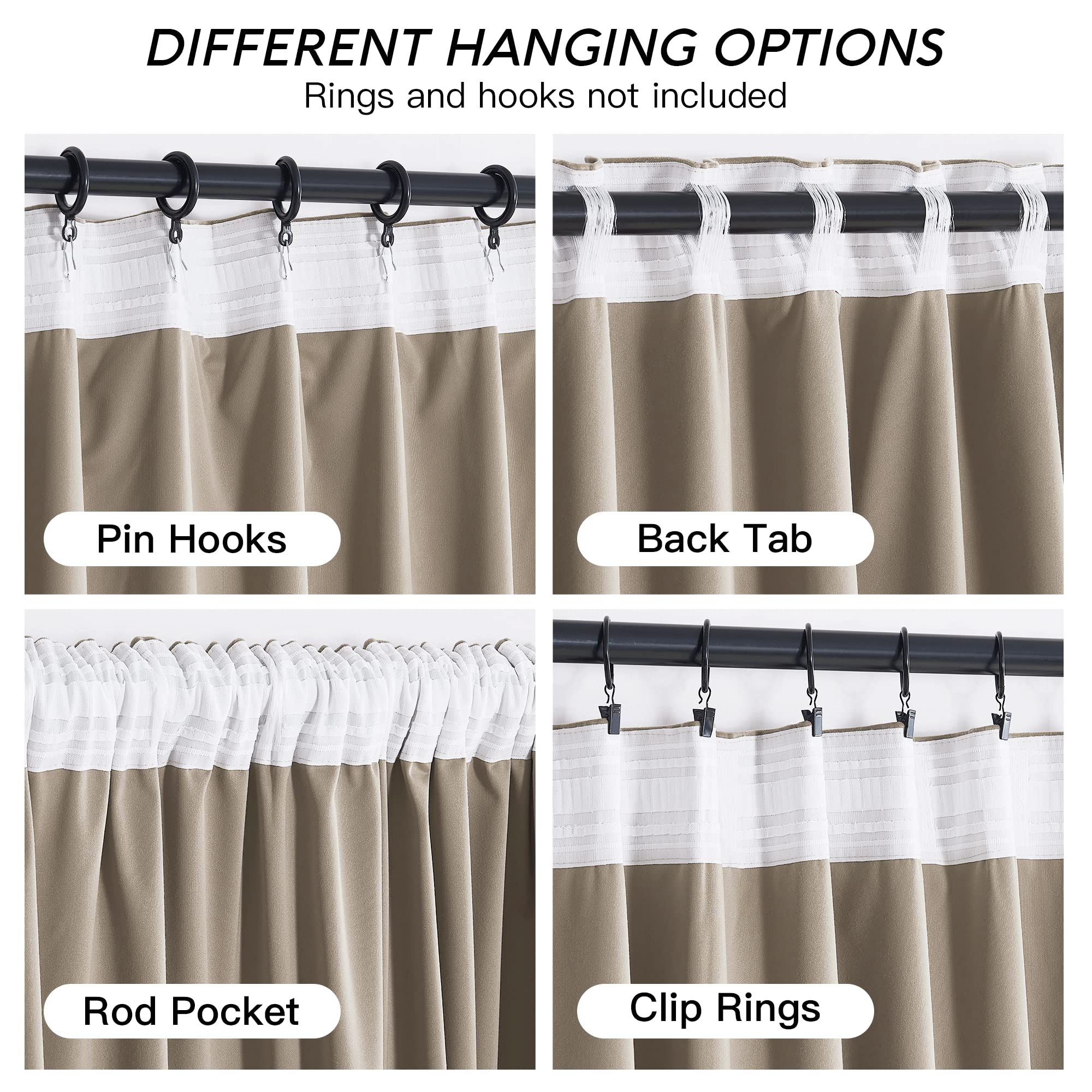 Ryb Home Camel Beige Velvet Curtains With Hook Tape, Thermal Insulated Privacy Protect Decorative Drapes For Home Theater, W 52 X L 72 Inches, 2 Panels Set