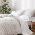 Moomee Bedding Sheet Set 100% Washed Cotton Linen Like Textured Breathable Durable Soft Comfy (Bright White, King)