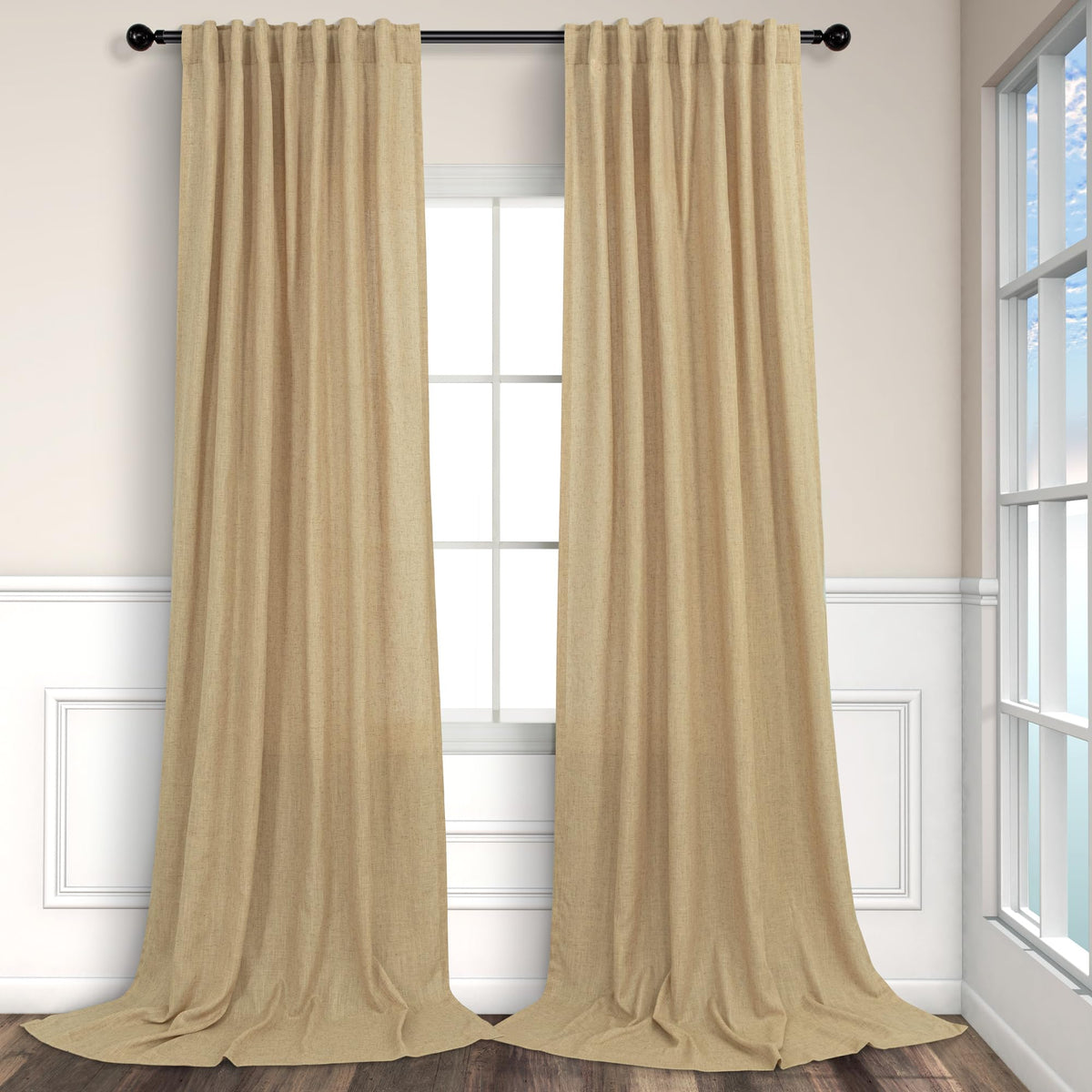 Tan Beige Curtains 96 Inches Long For Living Room 2 Panels Pocket Back Tab Semi Sheer Linen Rustic Neutral Earth Light Brown Roo
