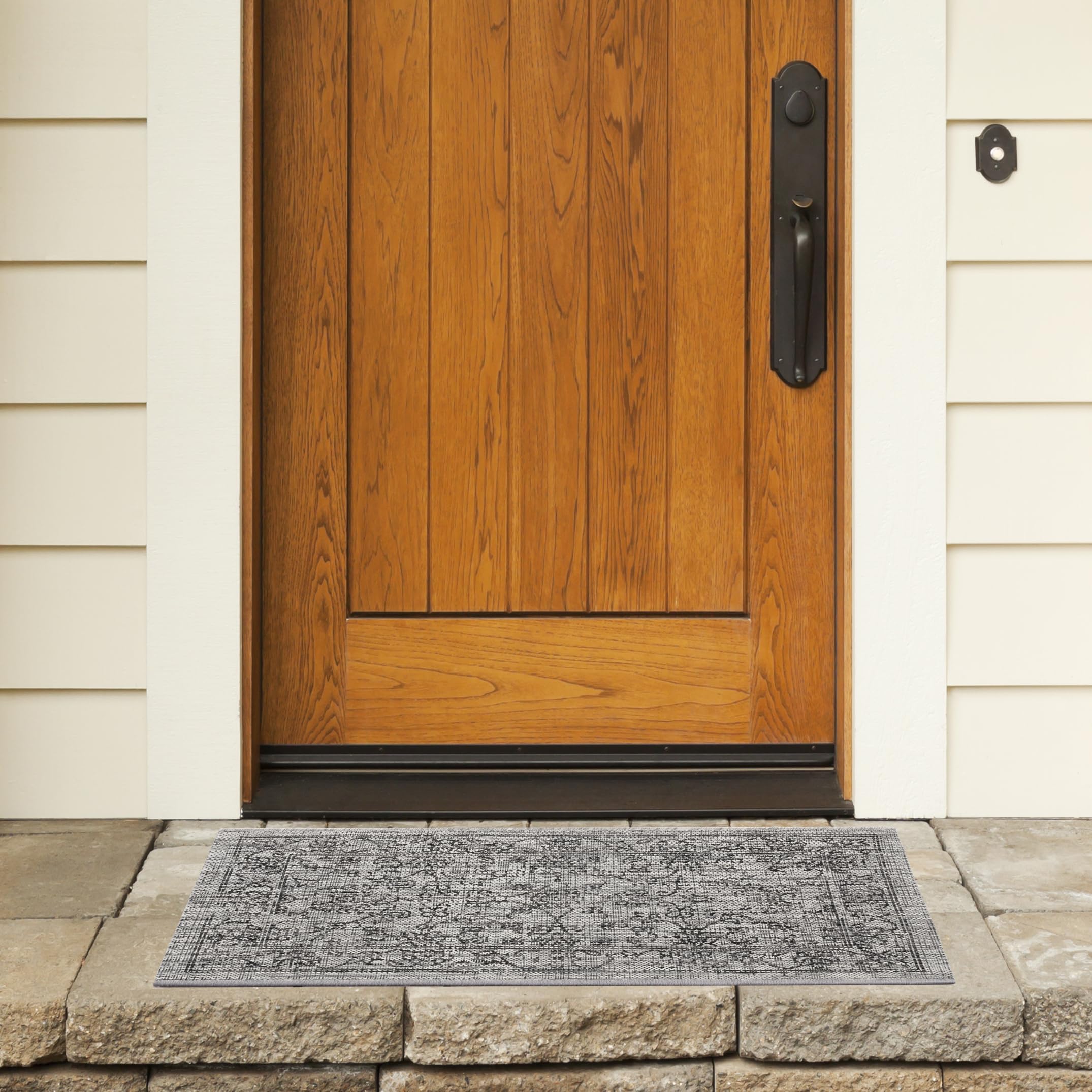 Safavieh Courtyard Collection 2' X 3'7' Grey/Black Cy8680 Indoor/ Outside Waterproof Easy Cleansingpatio Backyard Mudroom Accent Mat