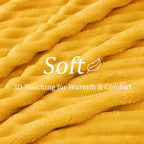 Bedelite Fleece Throw Blanket For Couch - 300Gsm Soft & Warm Fluffy Yellow Blanket, Decorative And Giftable Striped Blankets For