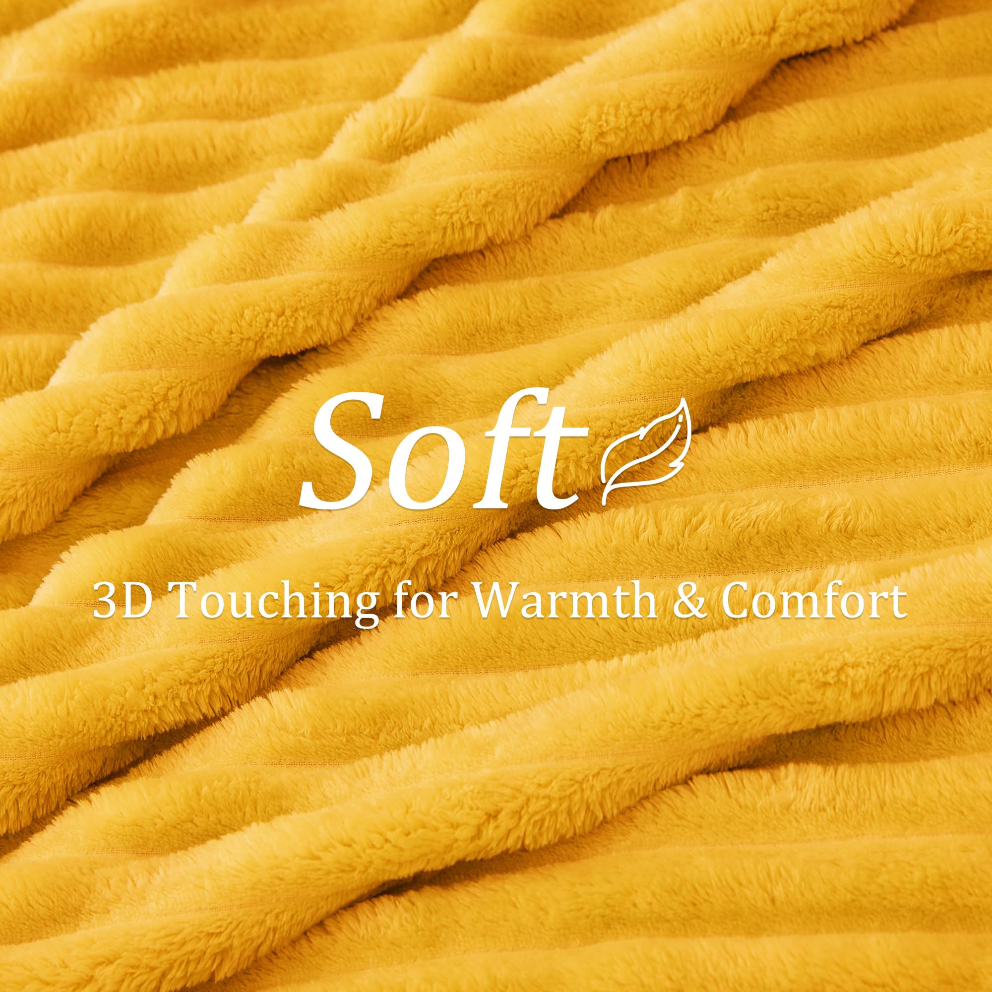 Bedelite Fleece Throw Blanket For Couch - 300Gsm Soft & Warm Fluffy Yellow Blanket, Decorative And Giftable Striped Blankets For