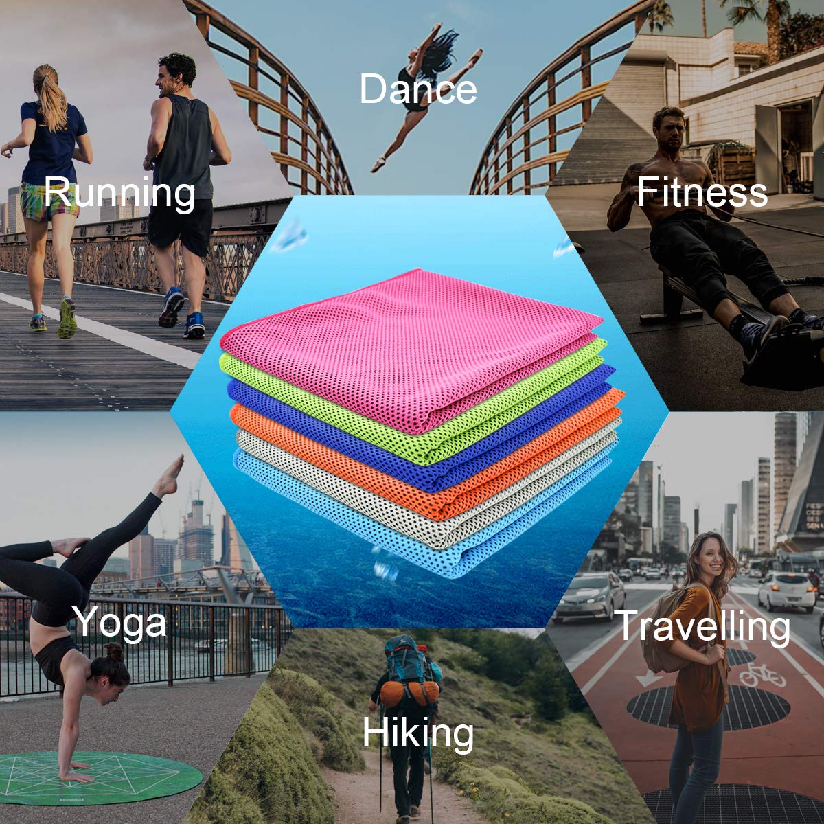 Cooling Towel,Vofler 6 Pack Cool Towels Microfiber Chilly Ice Cold Head Band Bandana Neck Wrap (40''X 12'') For Athletes Men Wom