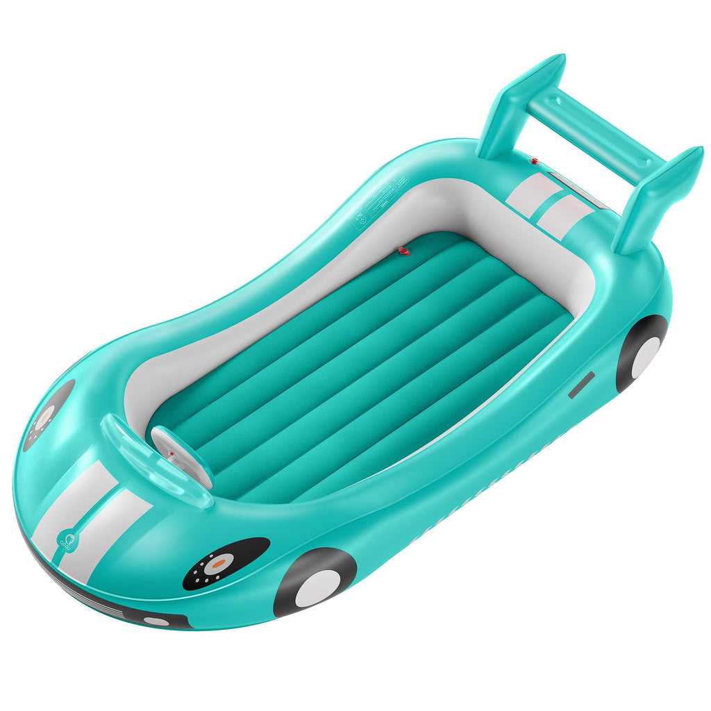Qpau Inflatable Kids Bed, Toddler Travel Bed With Sides, For Camping, Traveling, Hotel, Or Home Use, Hand Pump Included (Cyan)