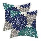 CXMEIFLY Navy Blue Summer Outdoor Pillow Covers 18x18 Inch Set of 2 Aqua Teal Grey Dahlia Floral Decor Throw Pillows Modern Geom