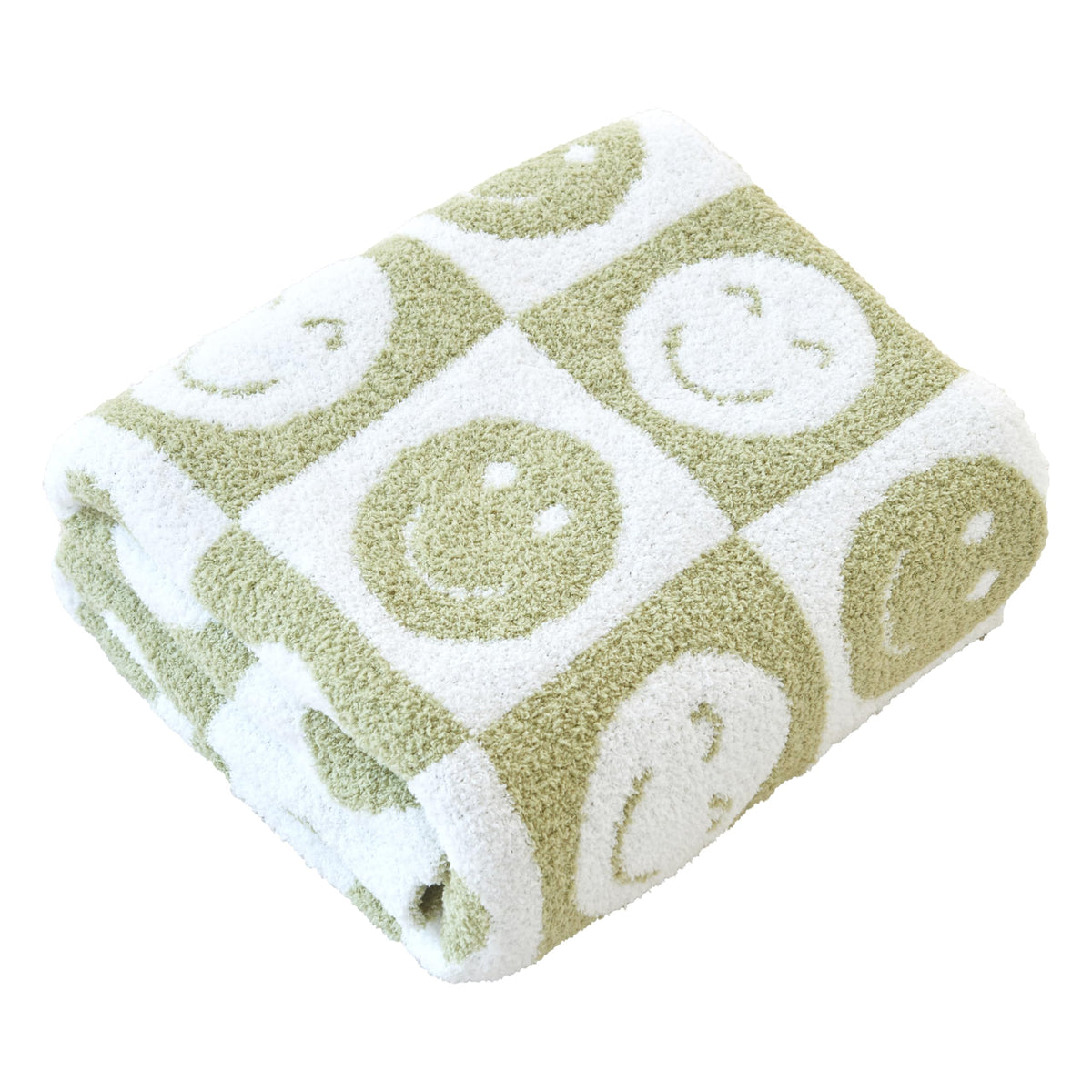 Ultra Soft Cozy Happy Smiling Face Checkered Knitted Baby Blanket Fluffy Microfiber Checkerboard Bed Blanket Lightweight Both Si