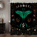 Miyotaa Moth Butterfly Moon Phase Floral Shower Curtain Set 60Wx71H Inches Witchy Gothic Night Moonlit Vintage Botanical Mushroo