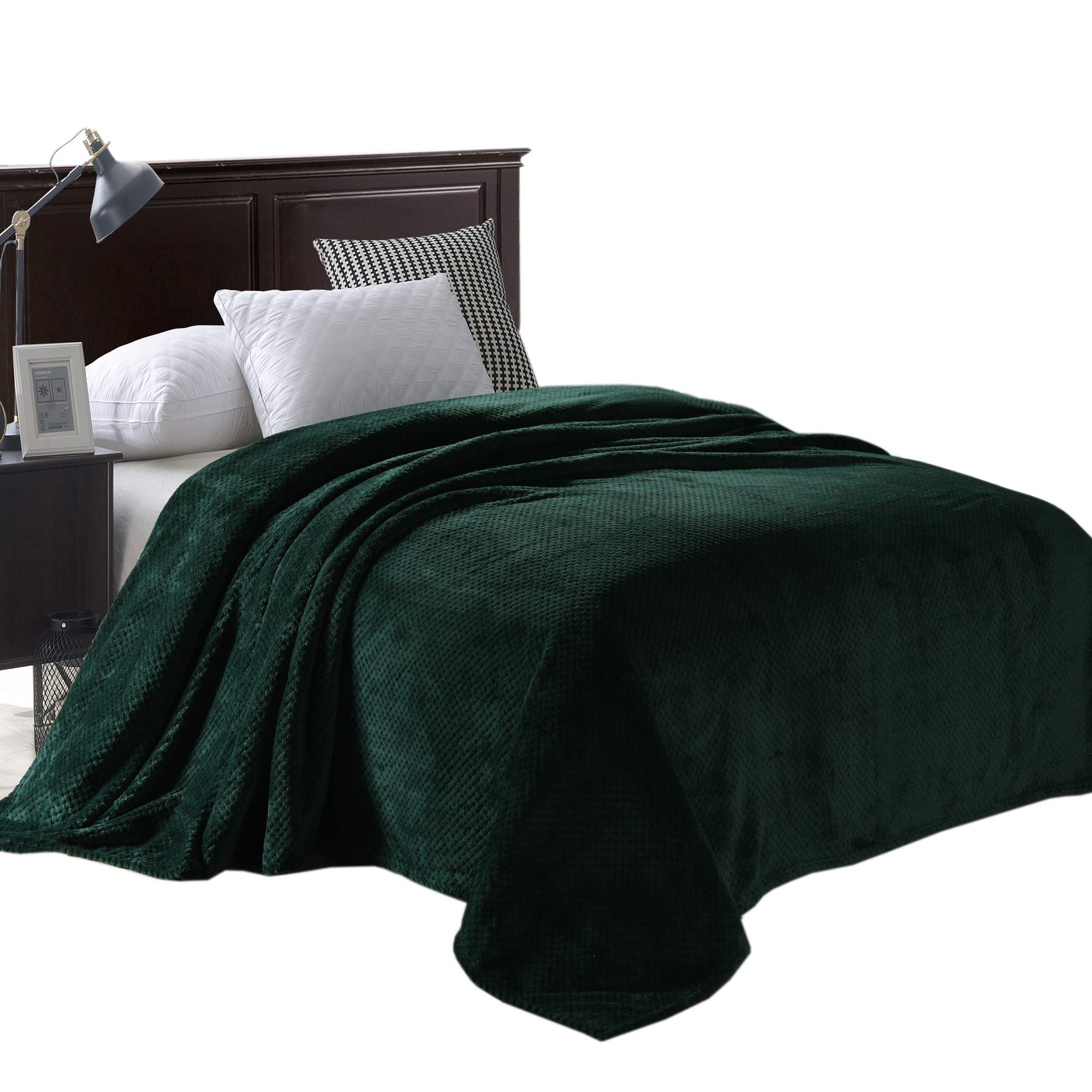 Exclusivo Mezcla Waffle Textured Soft Fleece Blanket, Queen Size Bed Blanket, Cozy Warm And Lightweight (Forest Green, 90X90 Inc