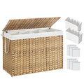 SONGMICS Laundry Hamper with Lid, 200 L Clothes Hamper with 2 Removable Liner Bags, 6 Mesh Bags, Wicker Laundry Basket, Double L