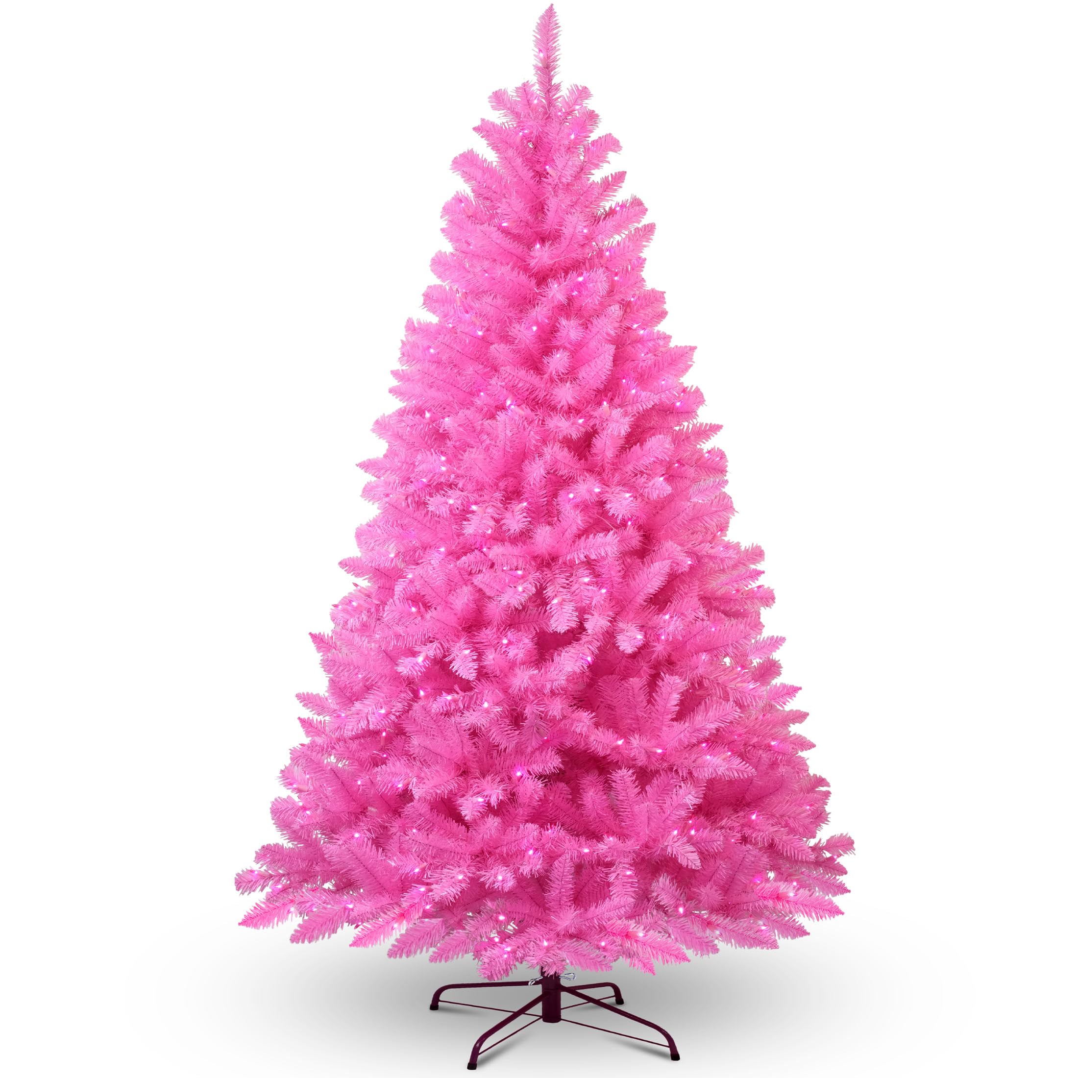 YULETIME 6.5ft Pre-Lit Pink Christmas Tree, Artificial Holiday Decorative Tree with UL Listed 300 Pink LED Christmas Lights with