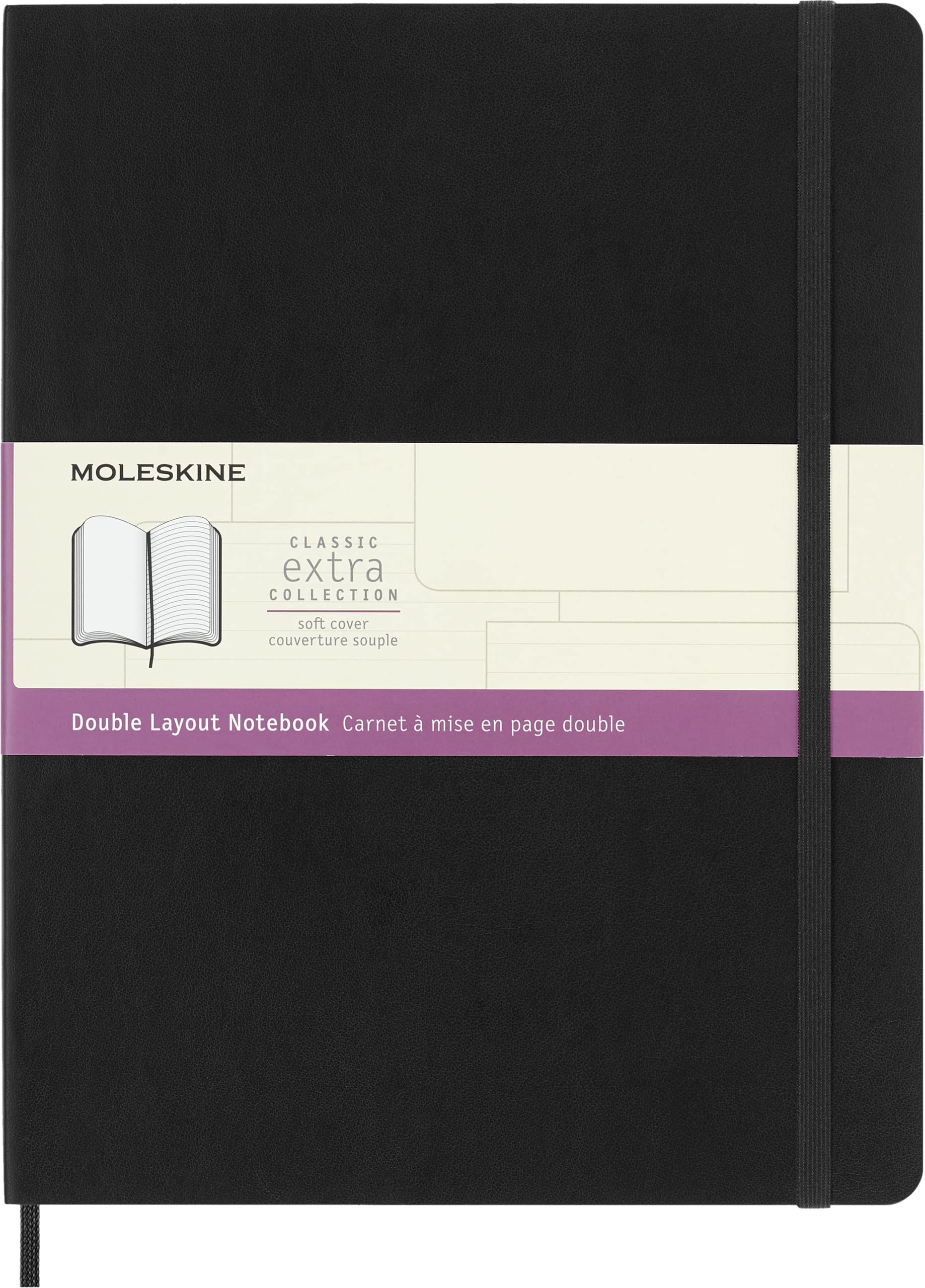 Moleskine Classic Notebook, Soft Cover, Xl (7.5' X 10'), Double Layout, Ruled/Plain, Black, 192 Pages