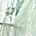 Sage Green Sheer Curtains 102 Inches Long 2 Panels Set Country Rustic Leaf Floral Spring Window Sheer Lace Curtains For Living R