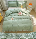 Moowoo Chic Ruffle Lace Polyester Duvet Cover Set -Girl Green Bedding-2 Piece Twin Duvet Cover With Zipper Closure -Ultra Soft A