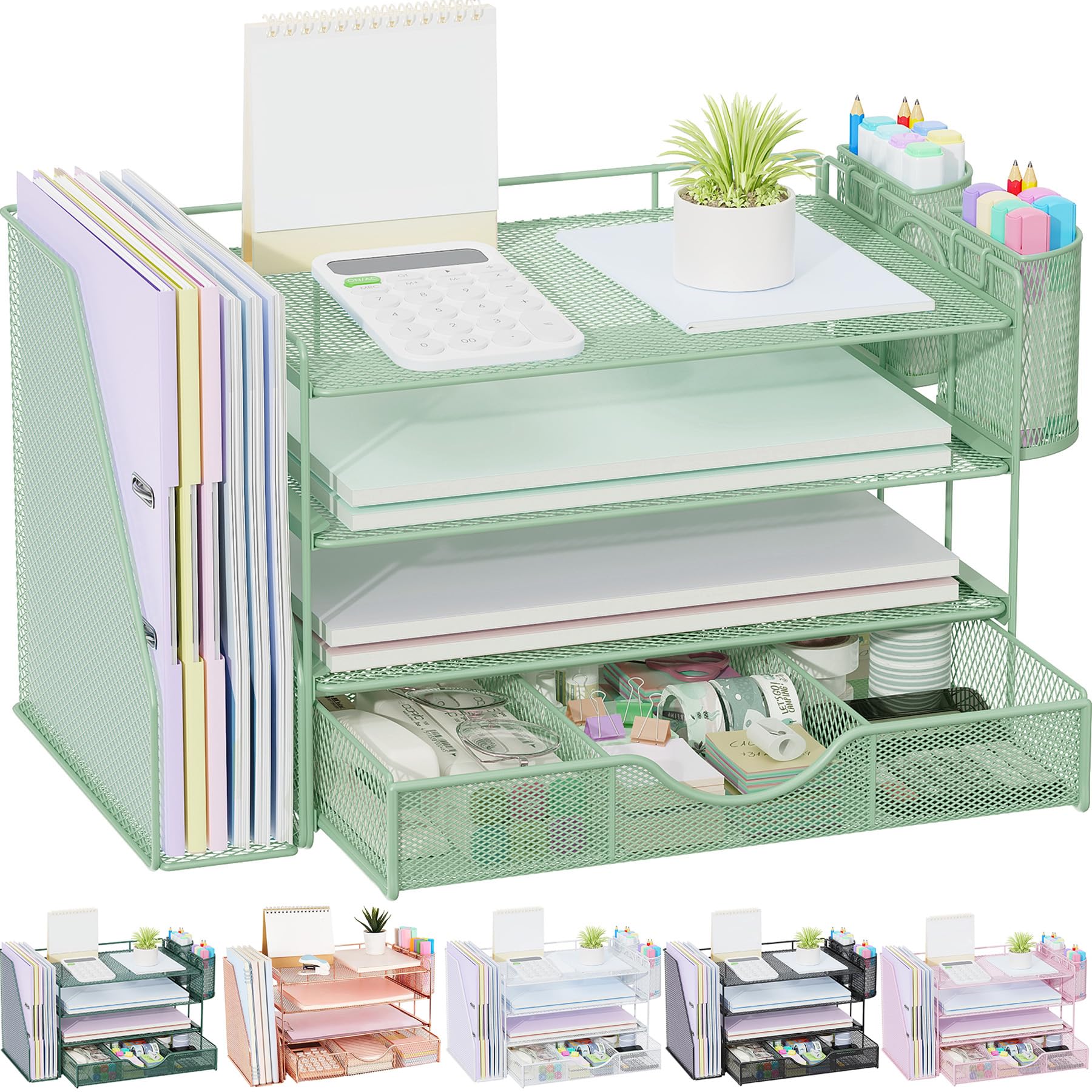 gianotter 4-Tier Desk Organizer with Drawers, File Holders, Letter Trays and Pen Holders - Workspace Accessories for Office Supp