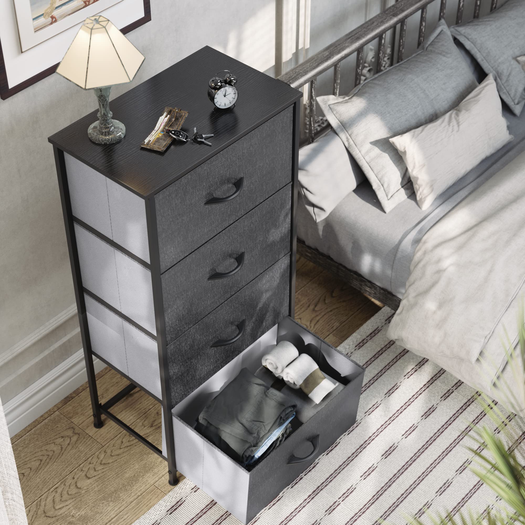 Yitahome Storage Tower With 4 Drawers - Fabric Dresser, Organizer Unit For Bedroom, Living Room, Closets & Nursery - Sturdy Steel Frame, Easy Pull Fabric Bins & Wooden Top
