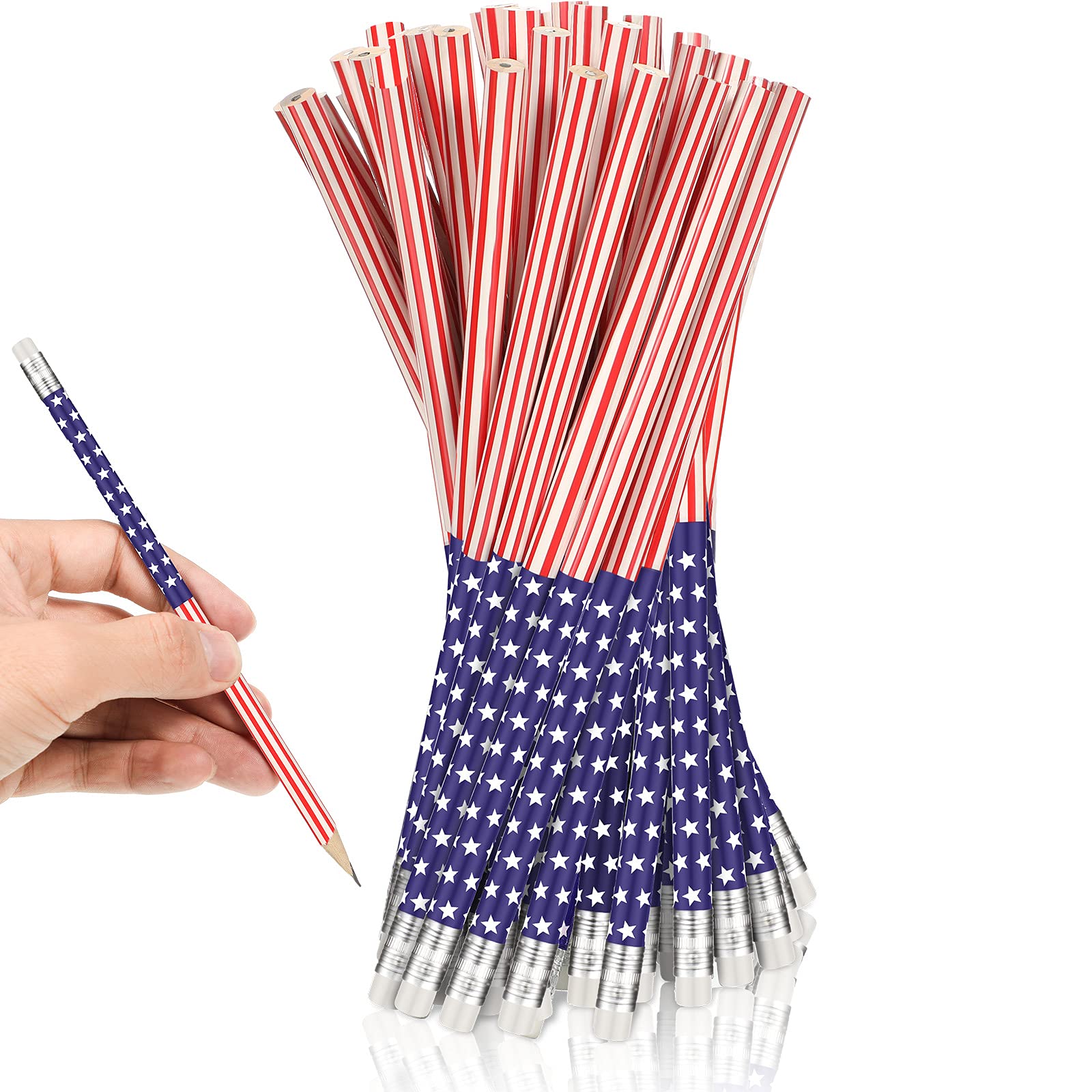 American Flag Pencils Usa Flag Pencils Patriotic Pencils With Erasers For Veterans Day, Independence Day, 4Th Of July, Party Fav