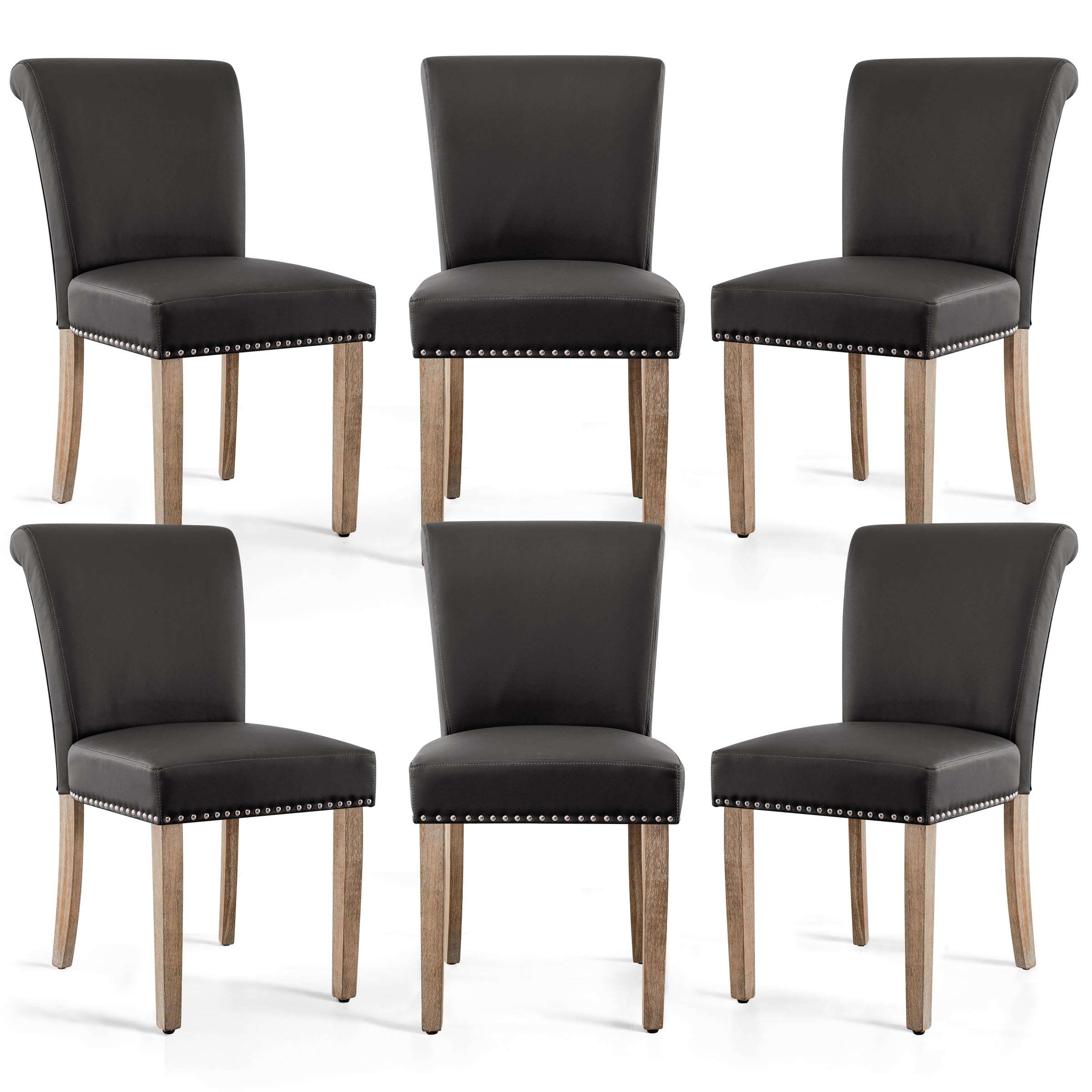 Symax Dining Chairs Set Of 6, Leather Parson Dining Room Chairs, Modern High-End Kitchen Side Chairs With Nailhead Trim And Wood