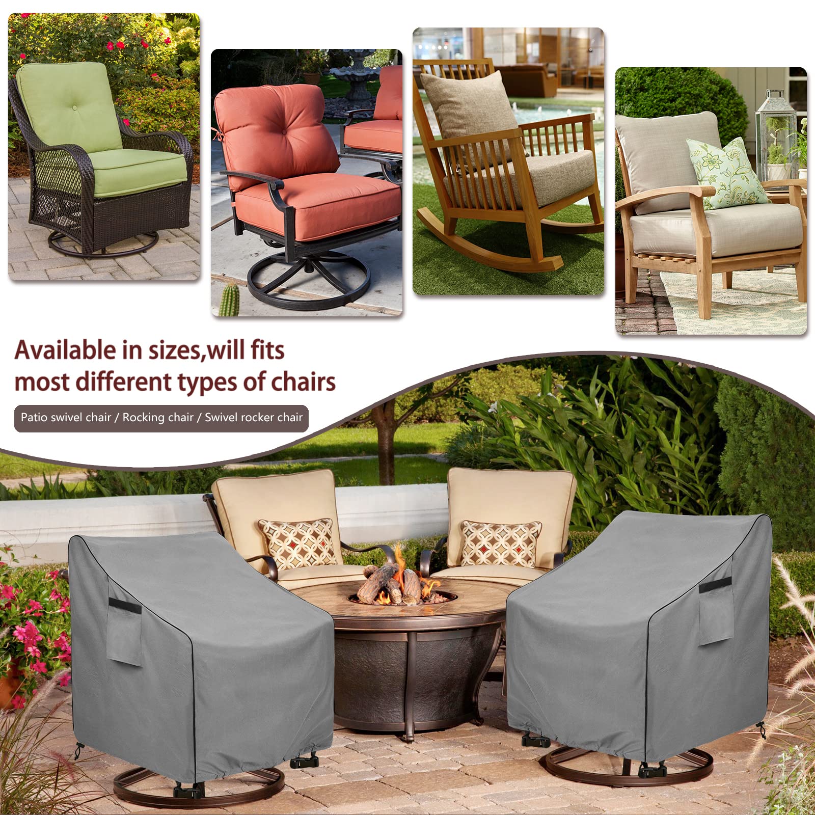 Okcool Outdoor Swivel Chair Cover 2 Pack,Outdoor Furniture Patio Chair Covers Waterproof Clearance,(30'' W X 34'' D X 38.5'' H)