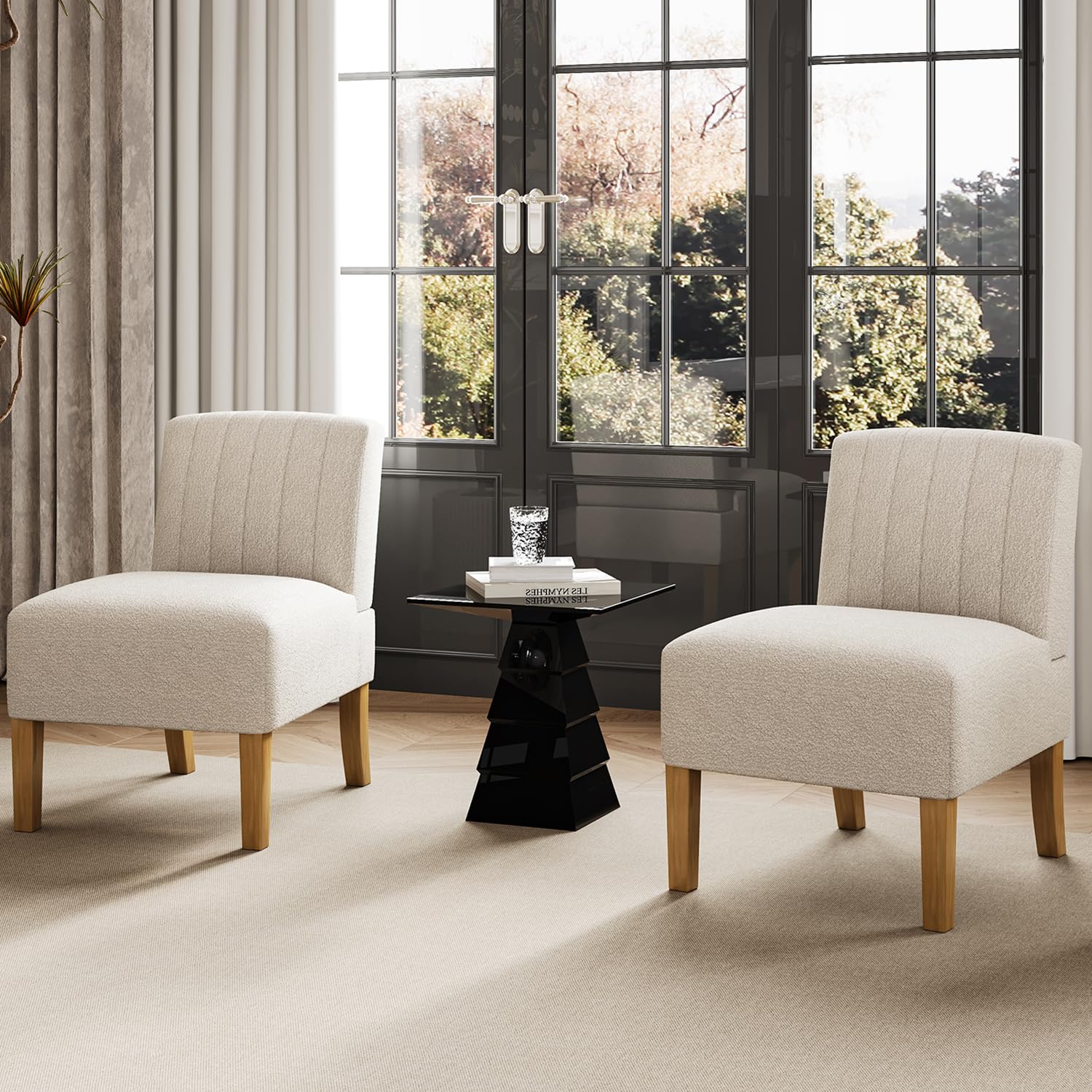Armless Accent Chairs Set Of 2 For Living Room, Modern Slipper Chair Living Room Chairs With Solid Wood Legs, Makeup Vanity Chai