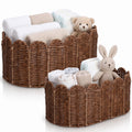 Domensi 2 Pcs Scalloped Basket Set of 2, 16x10x7in Storage Basket, Mocca