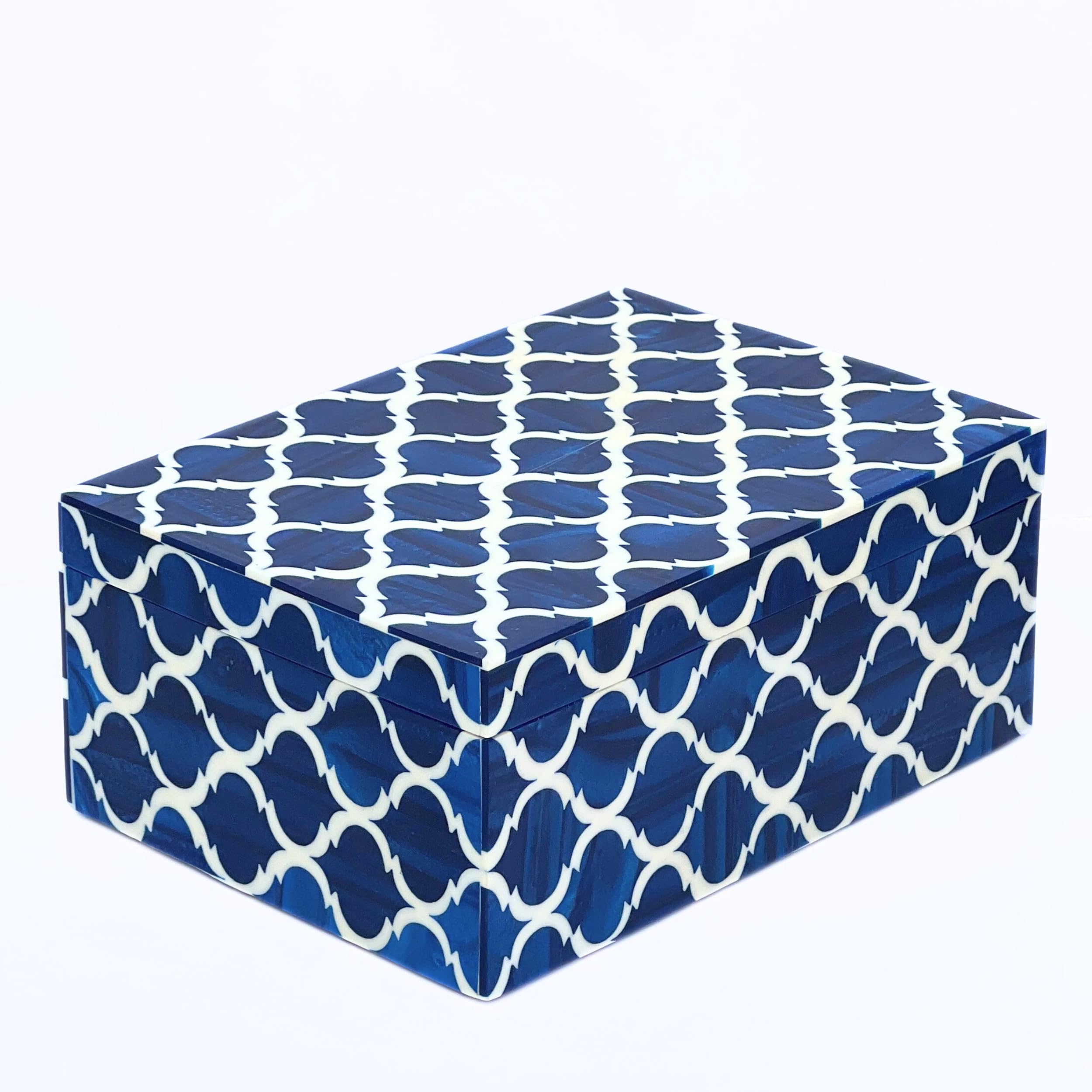 collectiblesBuy Handmade Jewelry Storage Box Moroccan Pattern Designer Resin Box Royal Home Decorative Rectangle Modern Art Blue